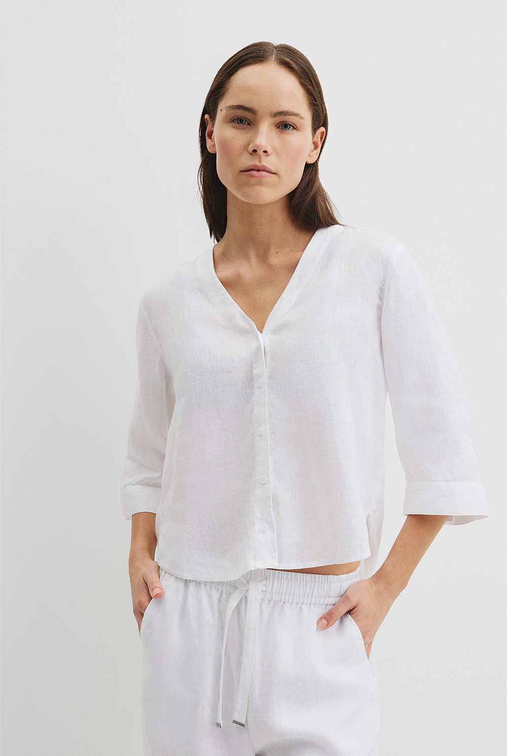 Organically Grown Cotton Crop Sleeve Linen Shirt