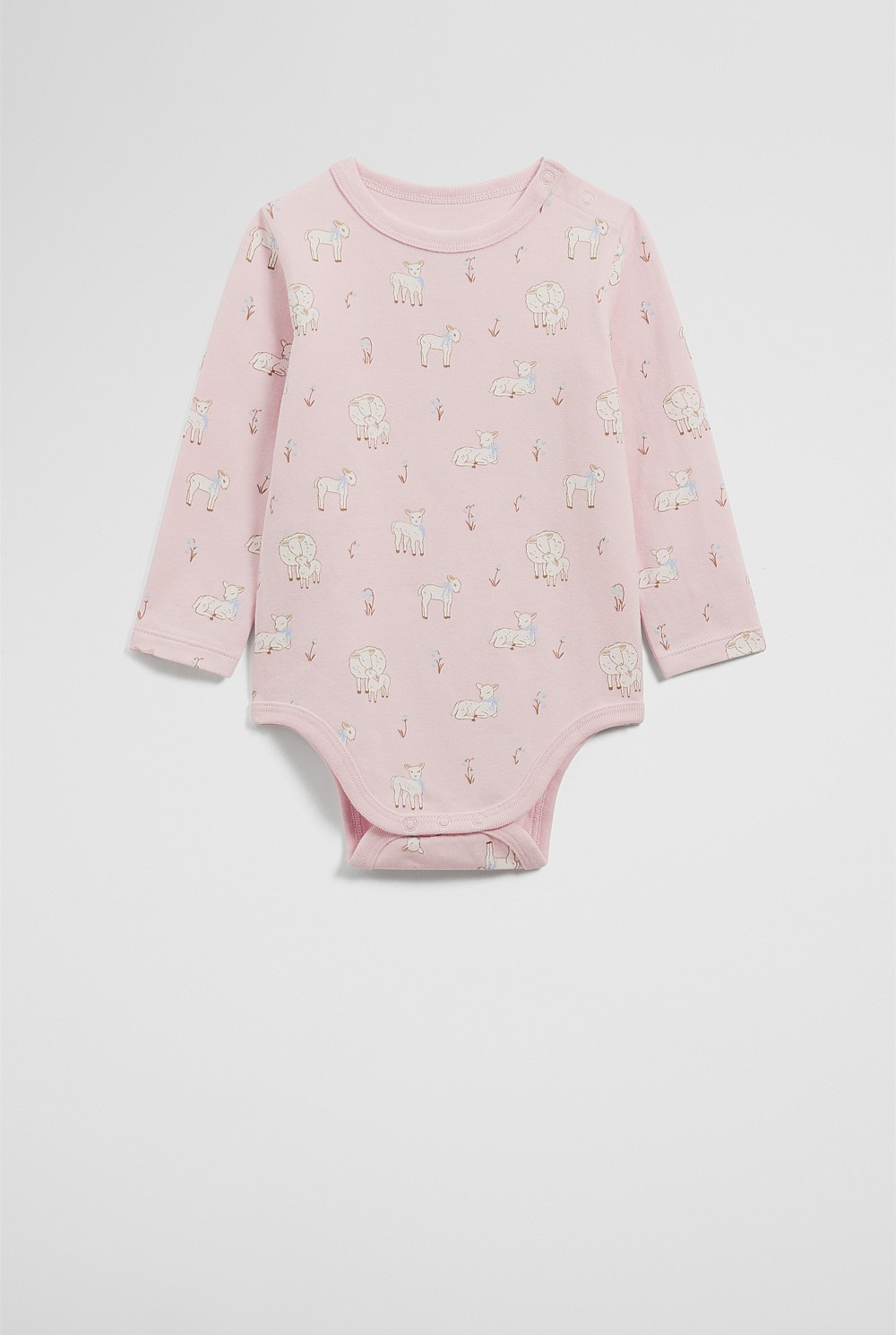 Organically Grown Cotton Lamb Print Long Sleeve Bodysuit