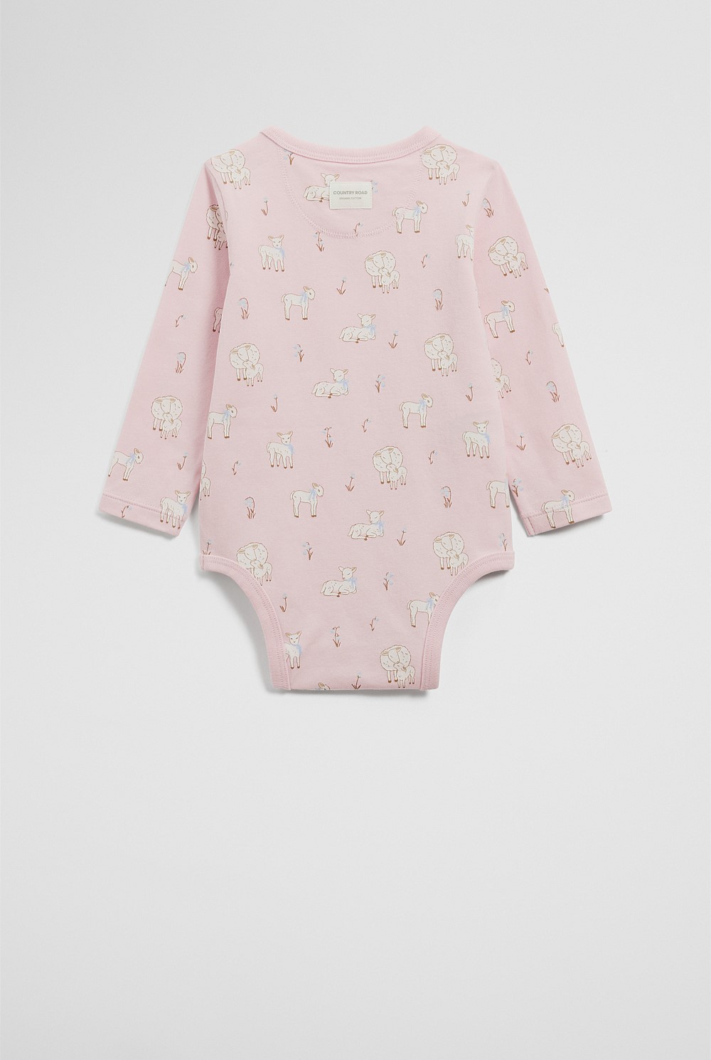 Organically Grown Cotton Lamb Print Long Sleeve Bodysuit