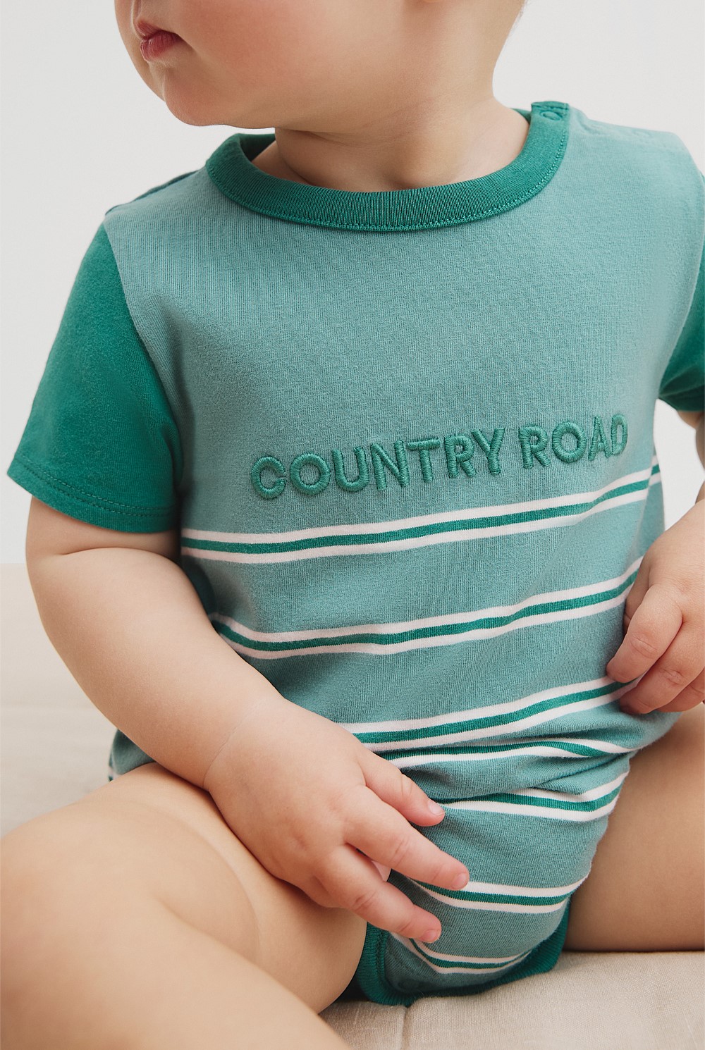 Organically Grown Cotton Stripe Logo T-Shirt Bodysuit
