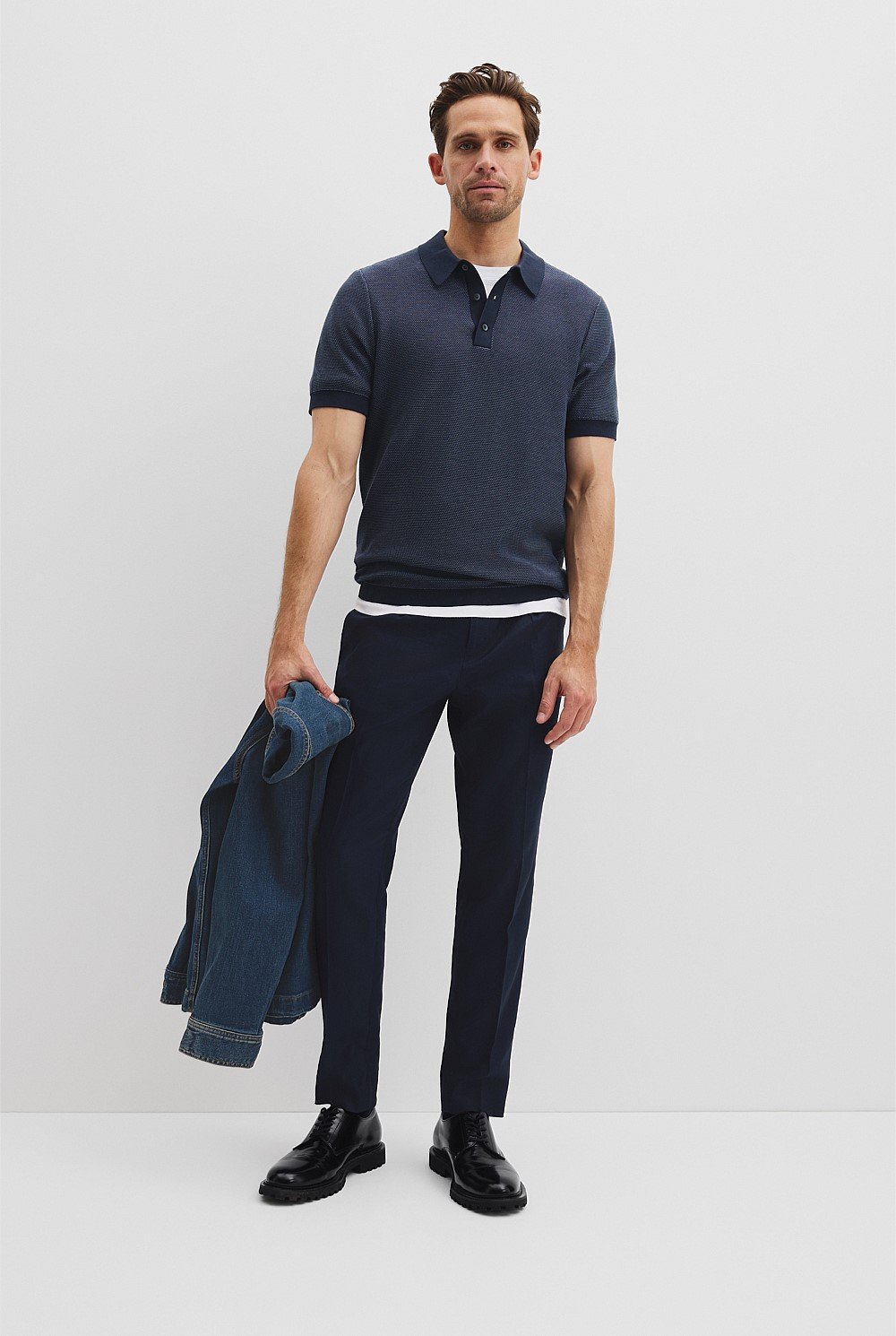 Australian Cotton Blend Silk Textured Knit Polo