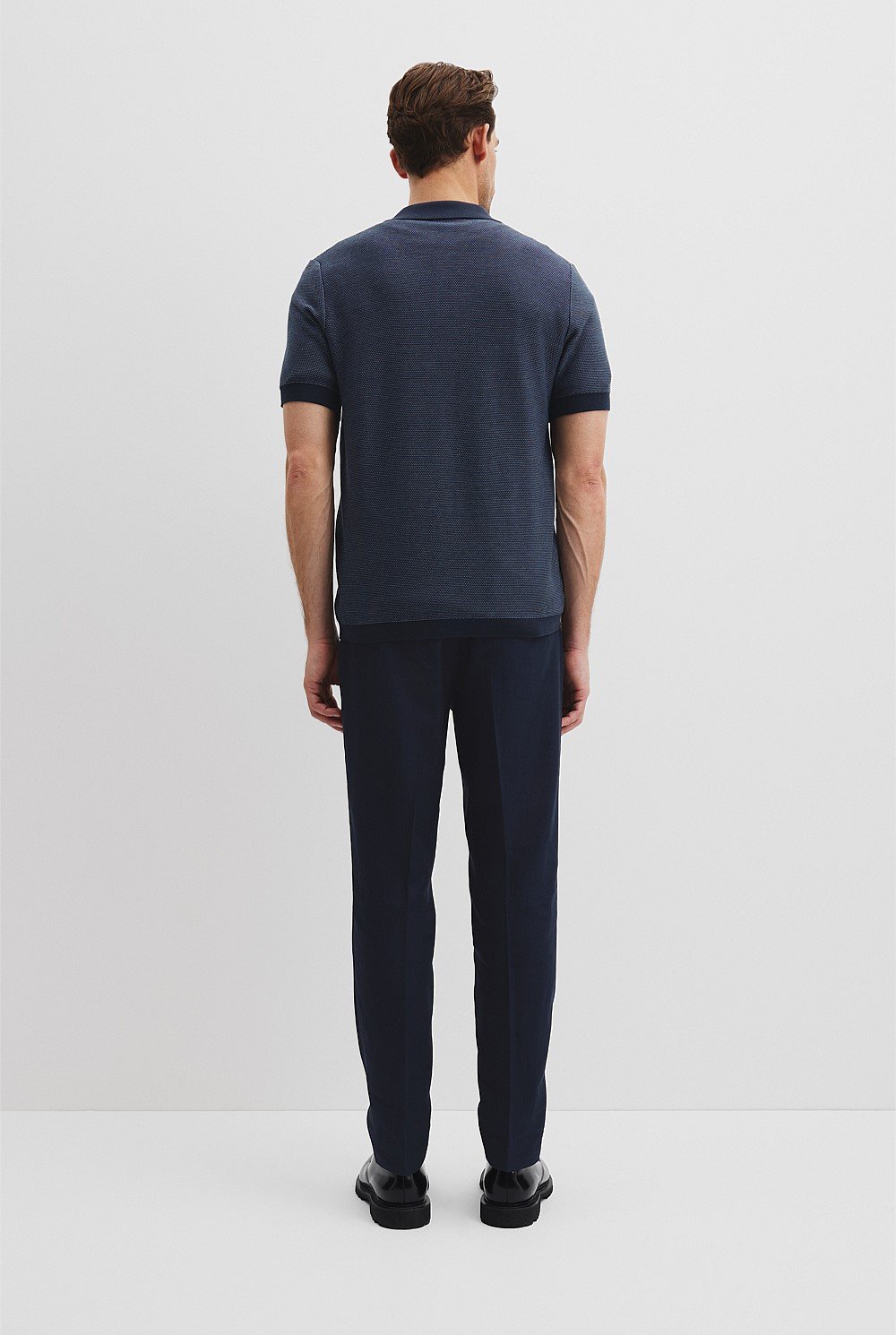 Australian Cotton Blend Silk Textured Knit Polo