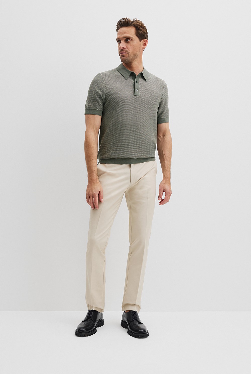 Australian Cotton Blend Silk Textured Knit Polo
