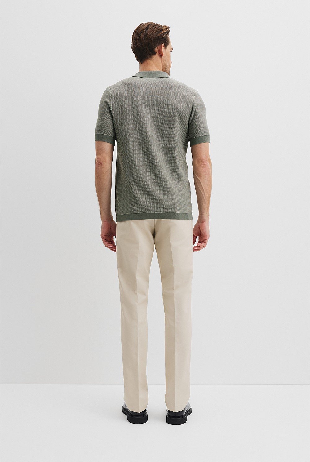 Australian Cotton Blend Silk Textured Knit Polo