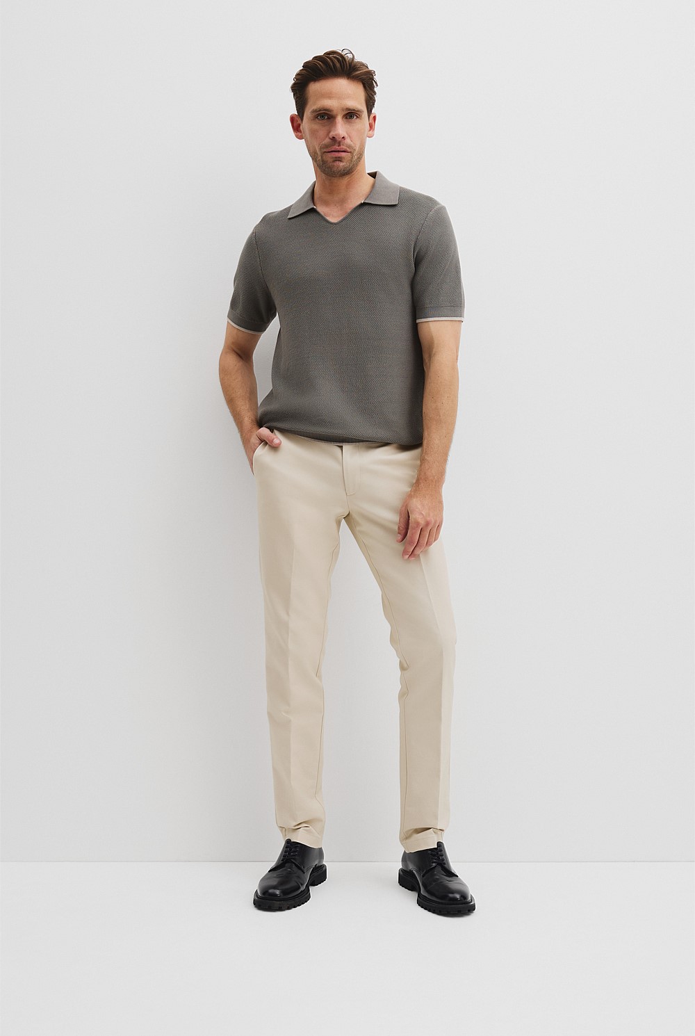 Australian Cotton Textured V-Neck Neck Polo