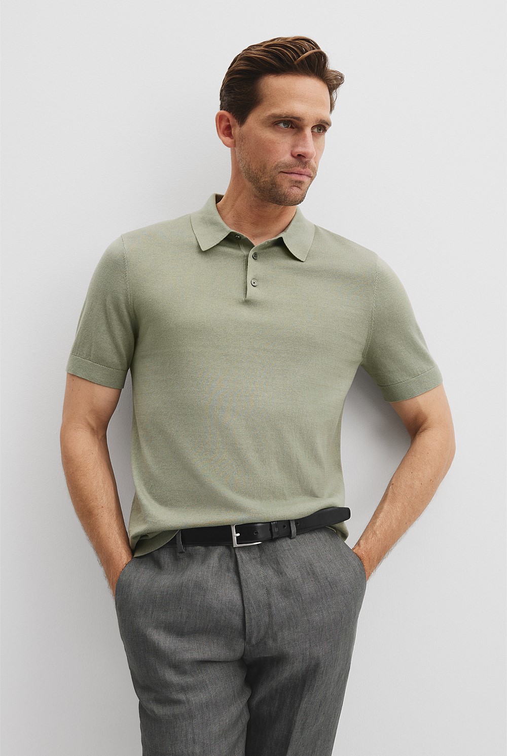 Australian Cotton Blend Silk Button Polo