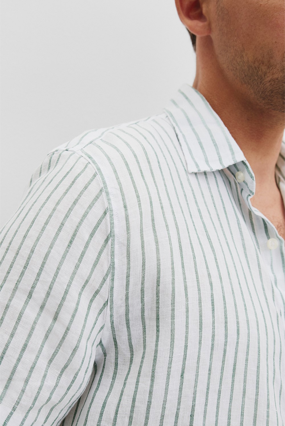 Regular Fit Organically Grown Linen Short Sleeve Stripe Shirt