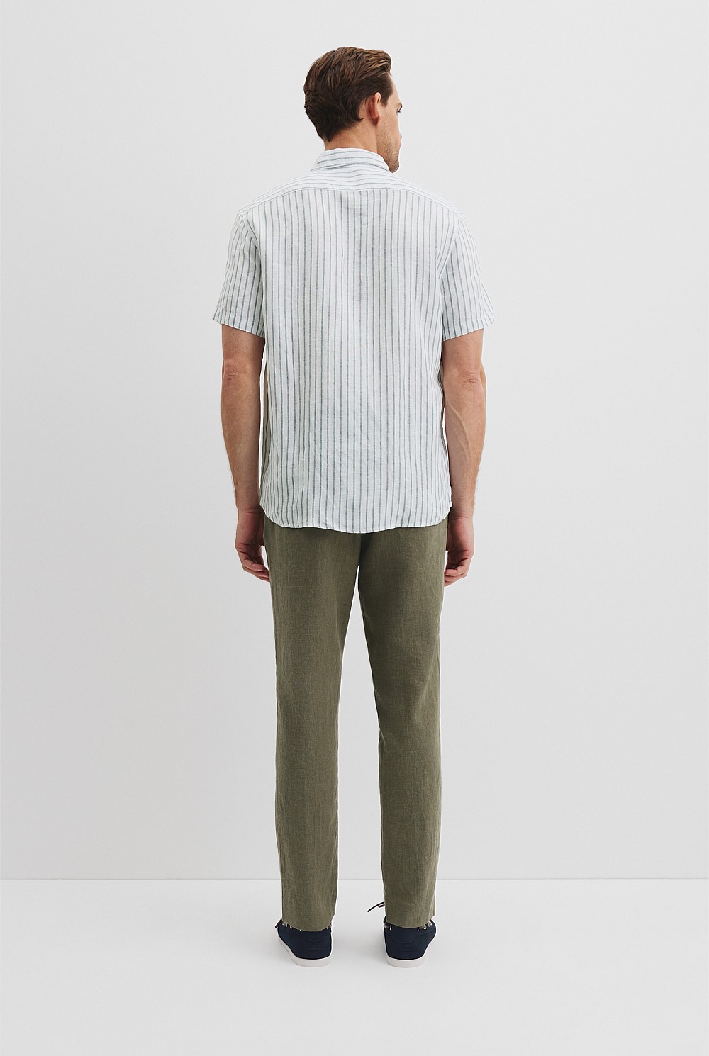 Regular Fit Organically Grown Linen Short Sleeve Stripe Shirt