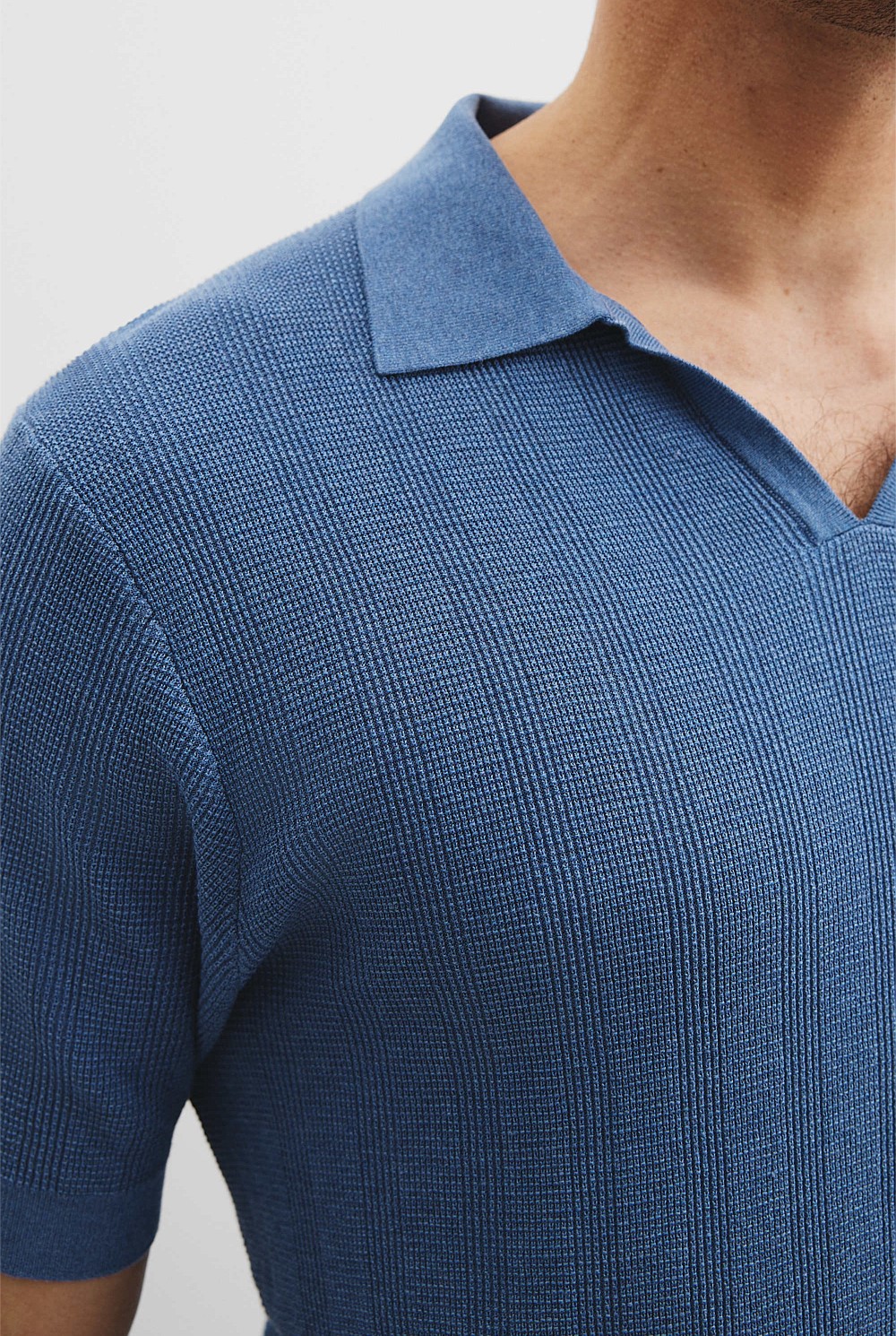 Cotton Silk Stripe Open Neck Polo