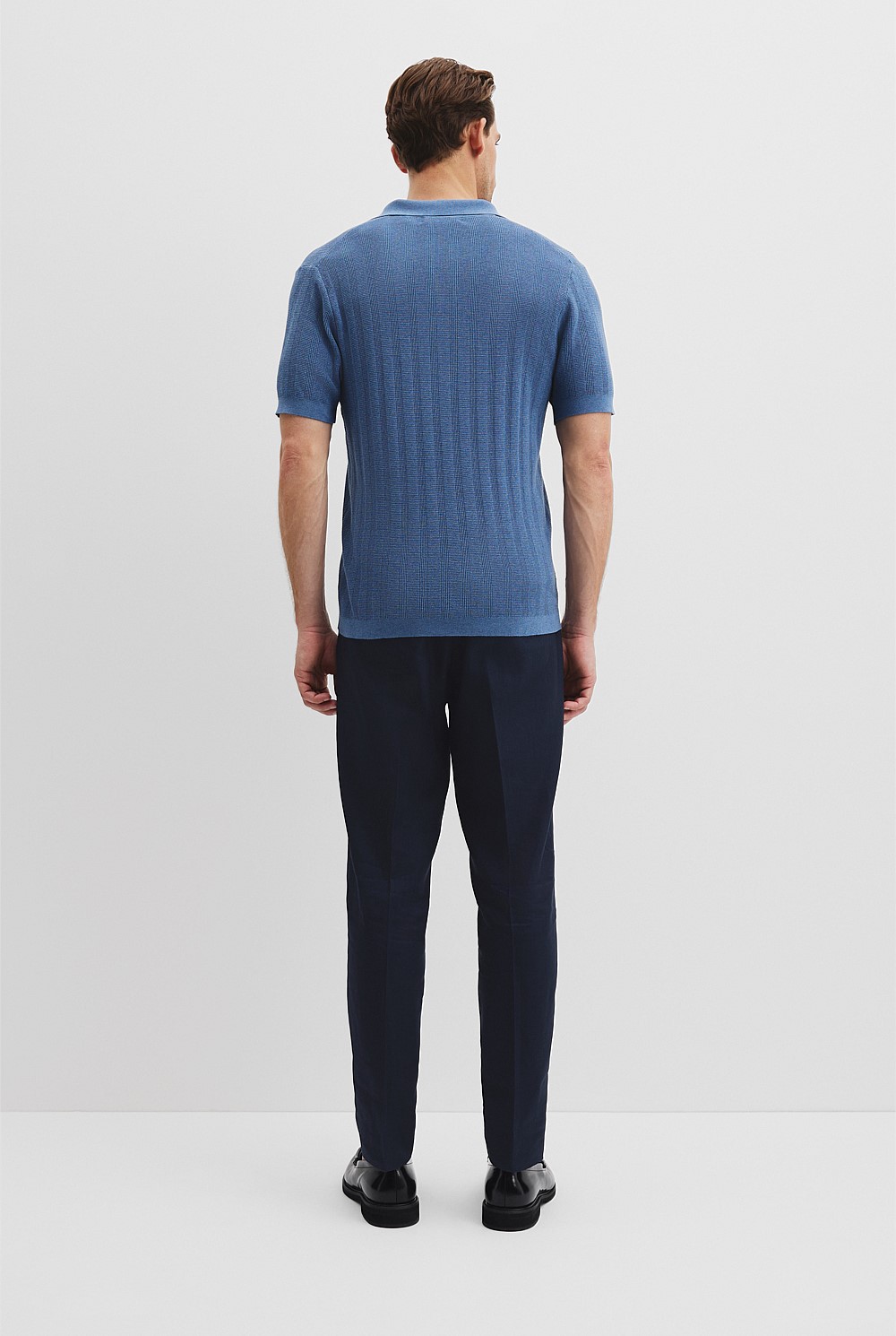 Cotton Silk Stripe Open Neck Polo