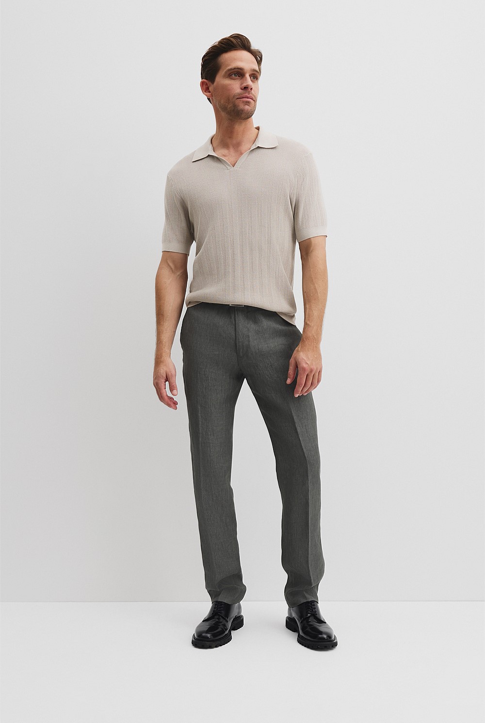 Cotton Silk Stripe Open Neck Polo