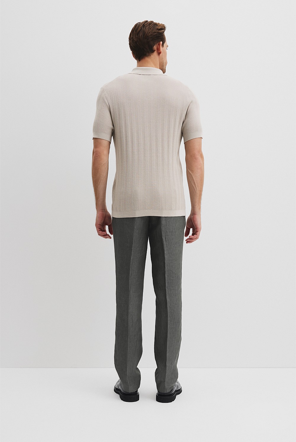 Cotton Silk Stripe Open Neck Polo