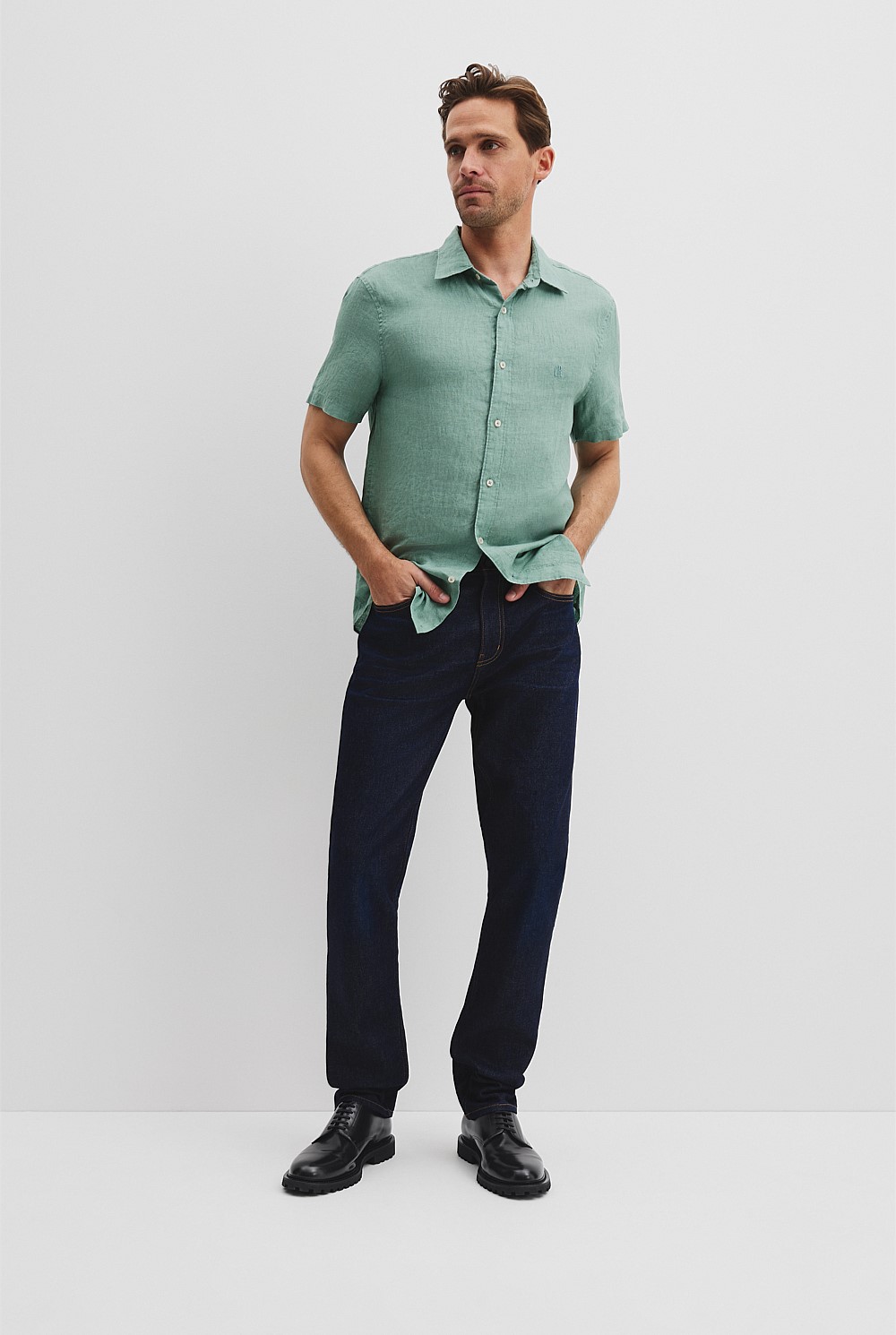 Regular Fit Organically Grown Delave Linen Short Sleeve Shirt