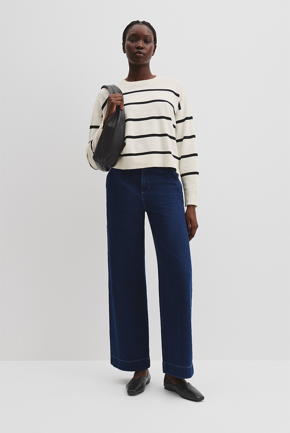 Organically Grown Cotton Linen Stripe Crew Neck Knit