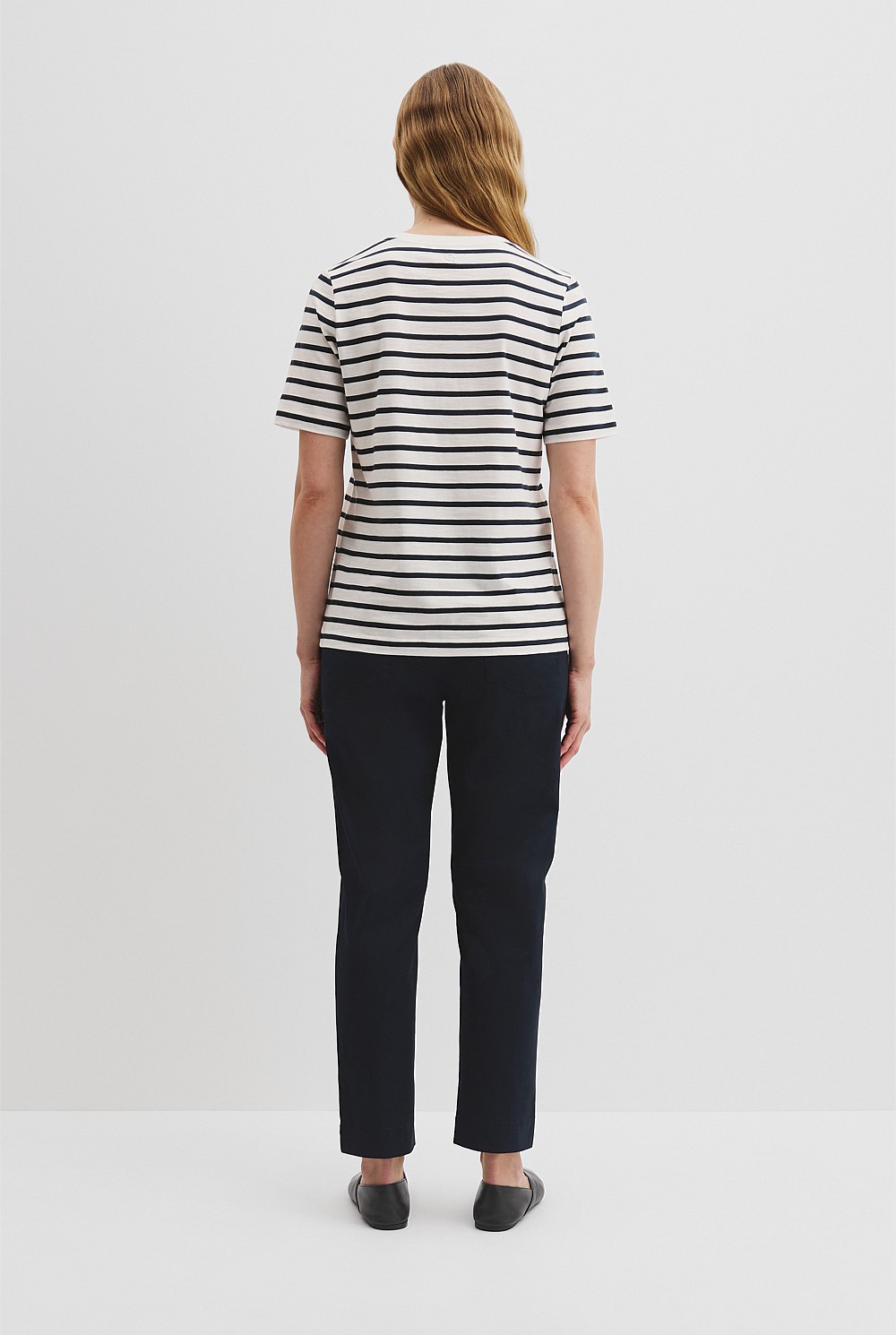 Australian Cotton Stripe Short Sleeve V-Neck Neck T-Shirt