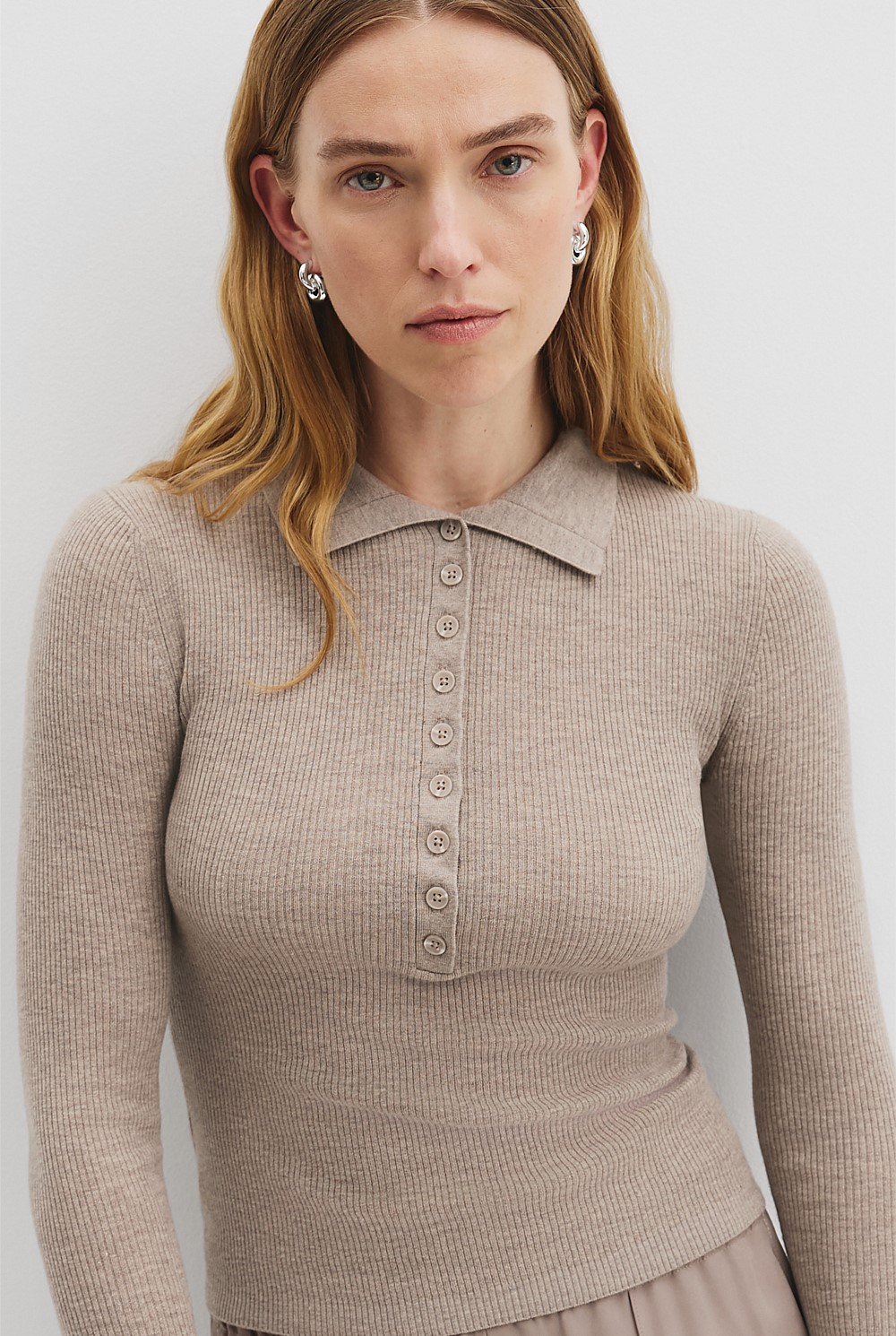 Merino Wool Silk Knit Henley