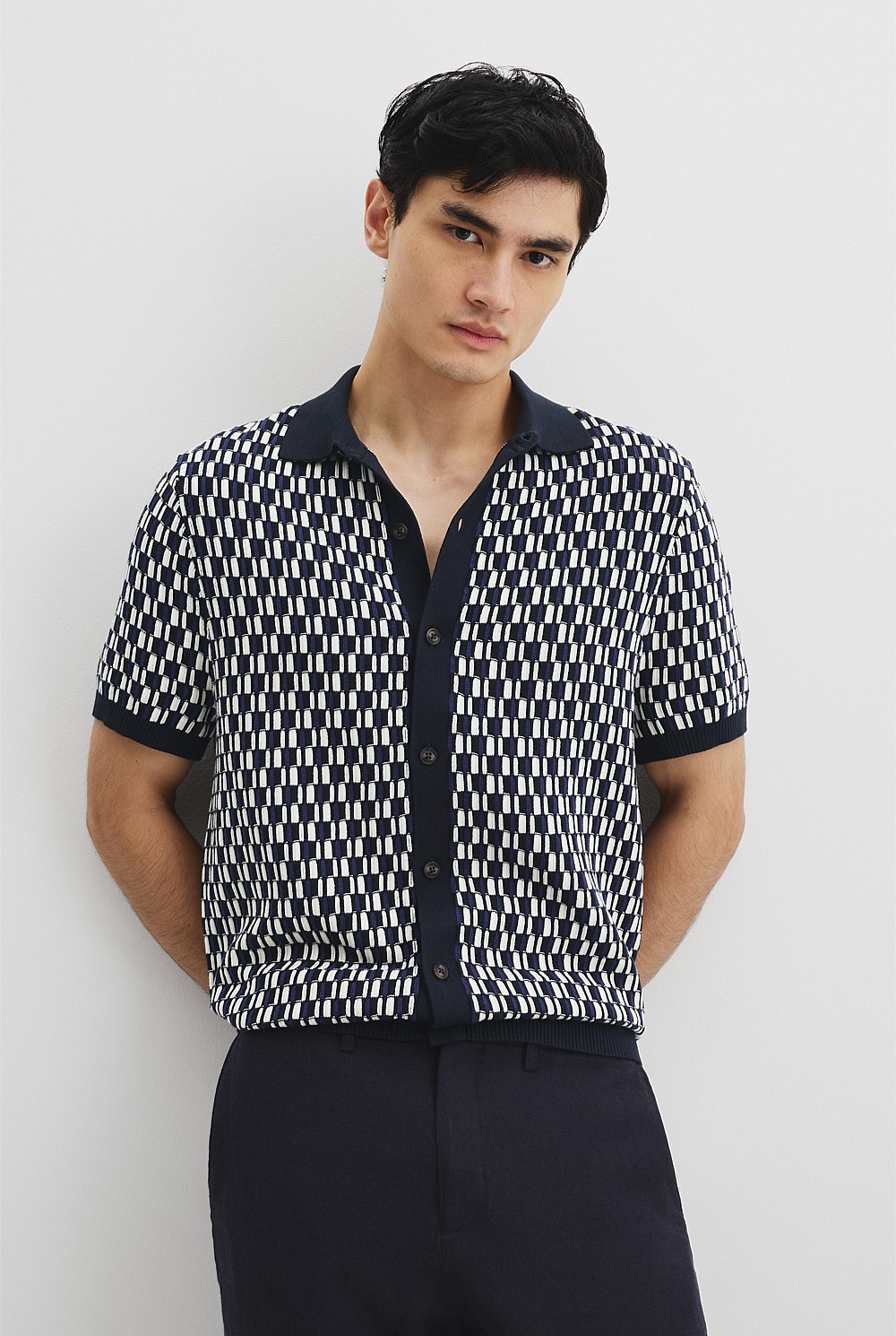 Australian Cotton Short Sleeve Geometric Knit Shirt