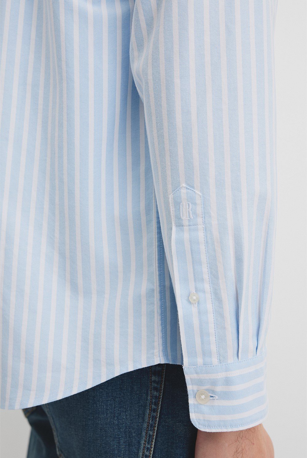 Long Sleeve Regular Fit Australian Good Earth Cotton Stripe Oxford Shirt