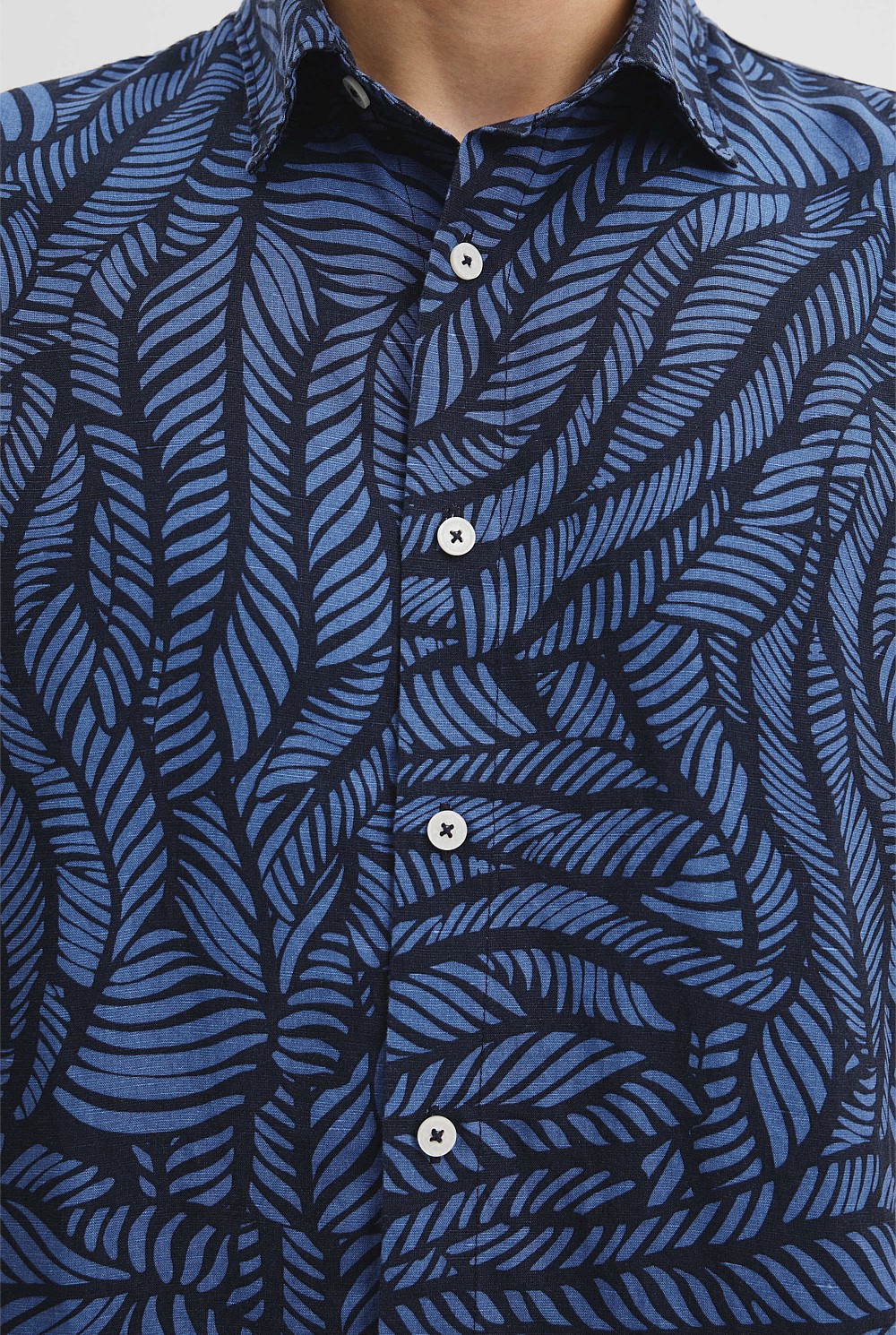 Short Sleeve Leaf Tencel Linen Shirt