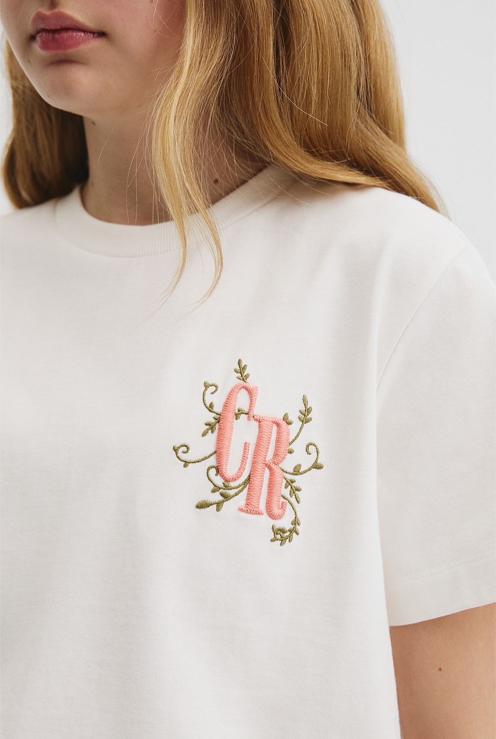 Teen Recycled Cotton Blend Floral Logo Embroidered T-Shirt