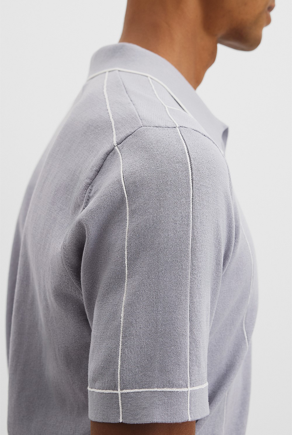 Cotton Silk Pip Detail Knit Polo
