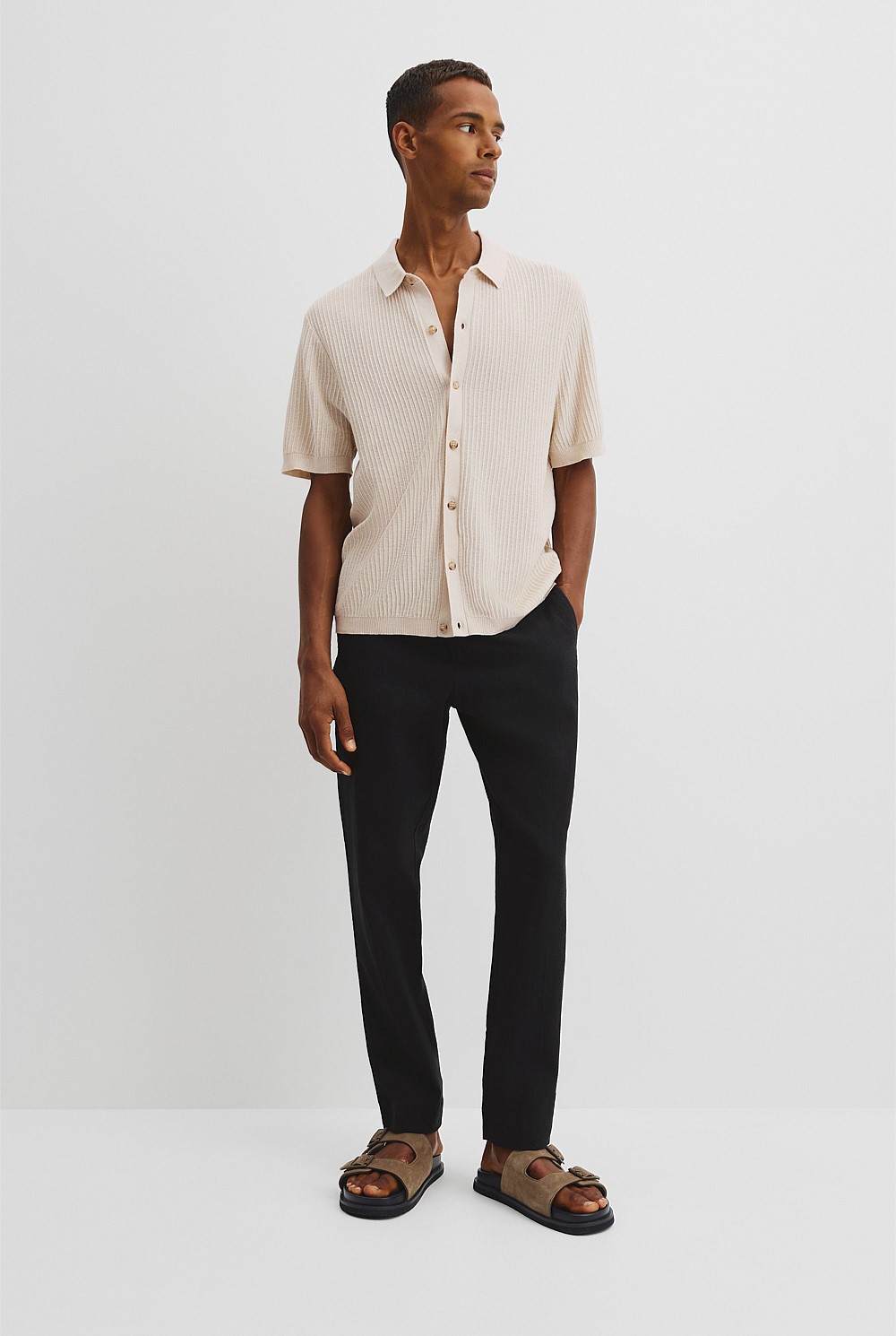 Short Sleeve Cotton Linen Knit Shirt