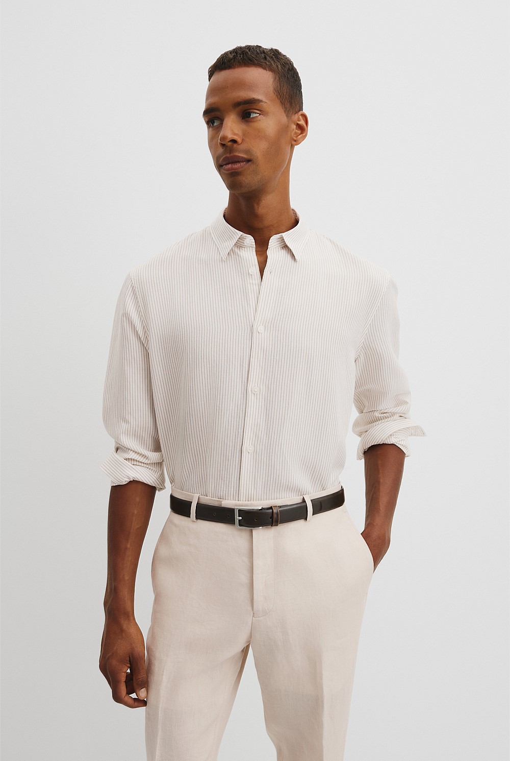 Slim Fit Tencel Linen Stripe Shirt