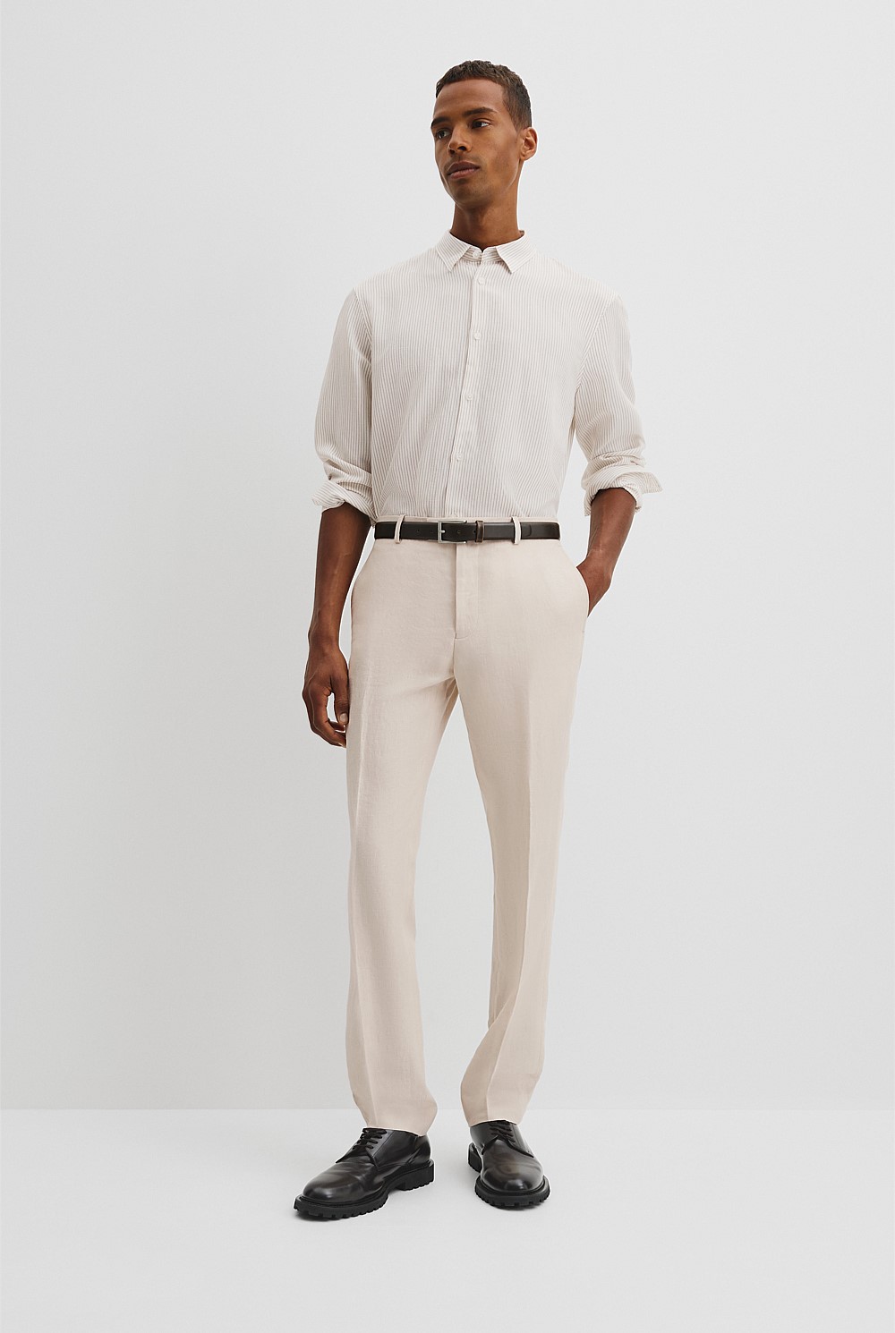 Slim Fit Tencel Linen Stripe Shirt