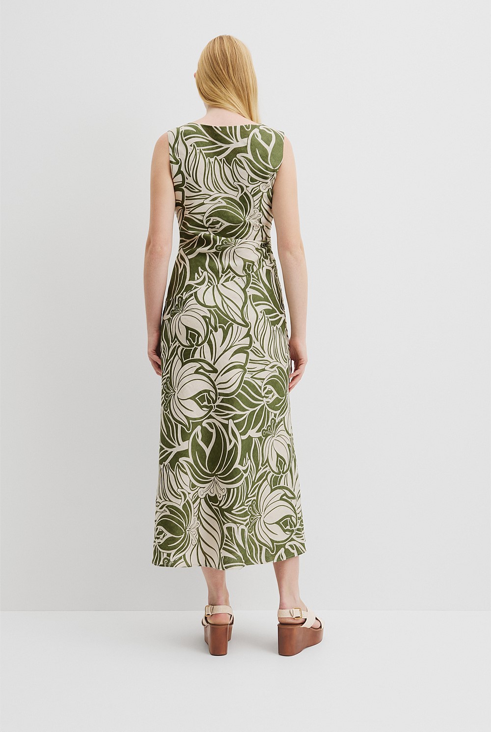 Organically Grown Linen Print Rouched Maxi Dress