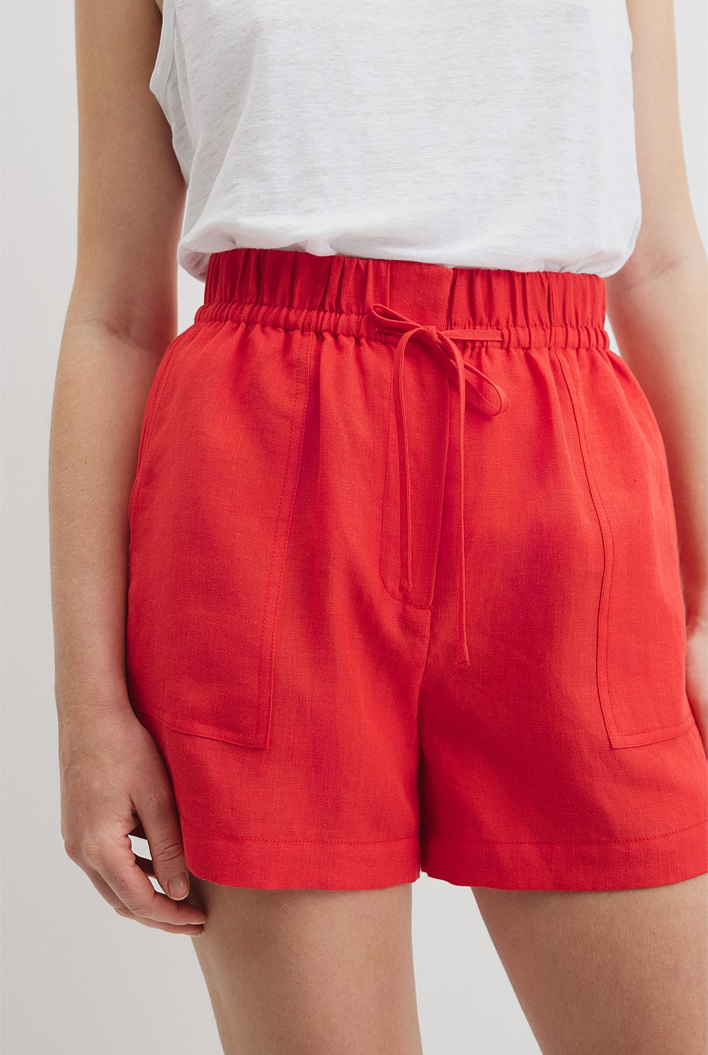 Organically Grown Linen Tie Detail Stripe Short