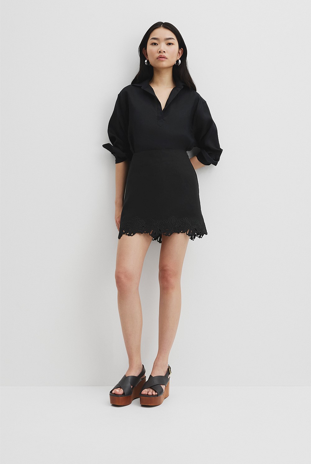 Linen Scalloped Skirt