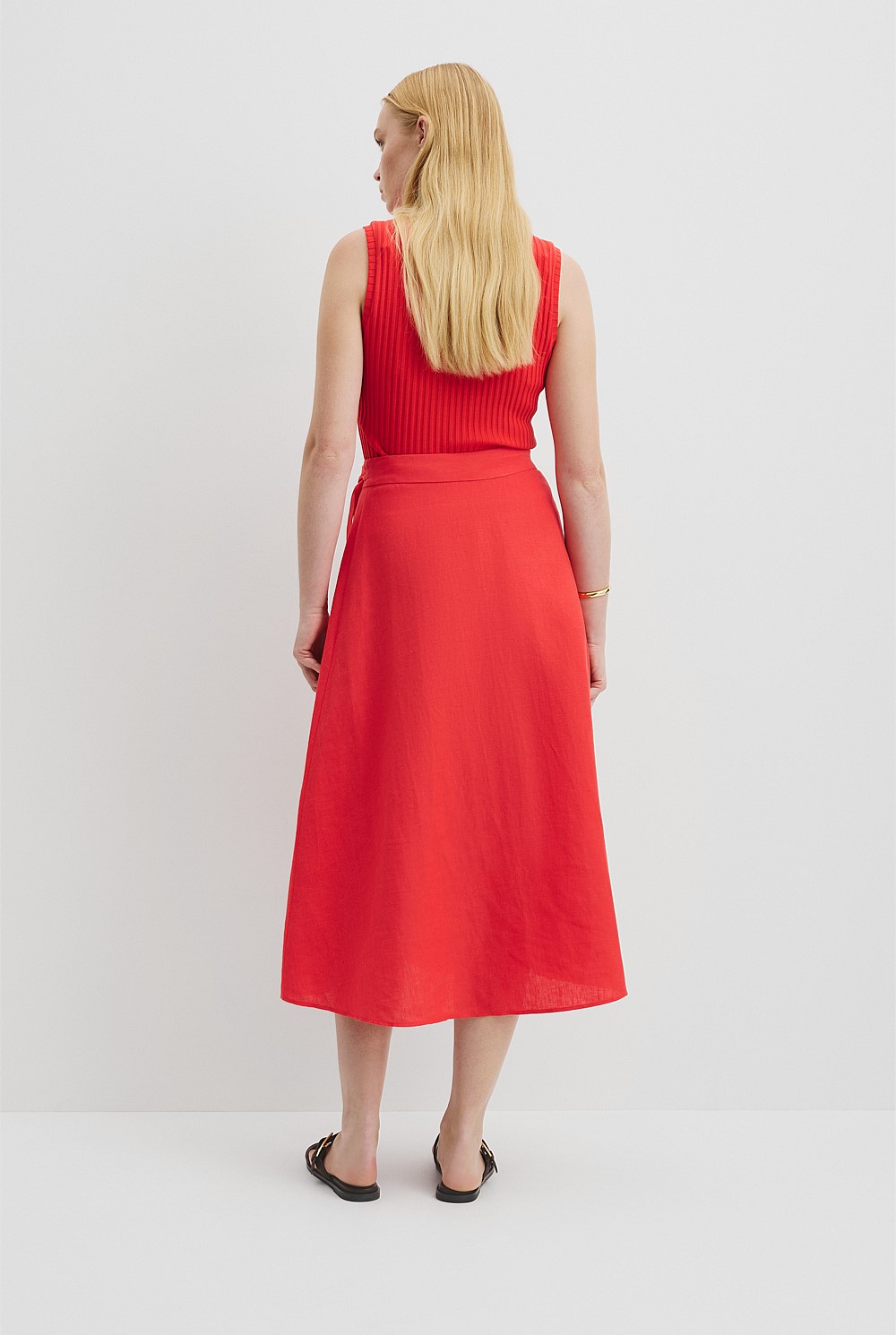 Organically Grown Linen Wrap Midi Skirt