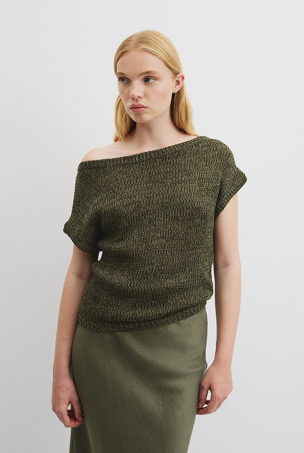 Asymmetric Tape Knit T-Shirt