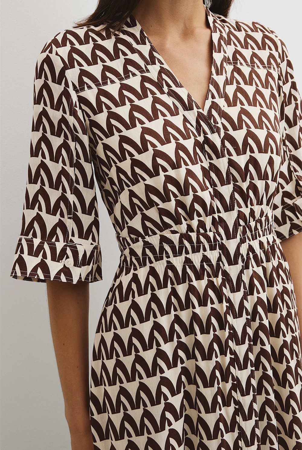 Print Elastic Detail Dress