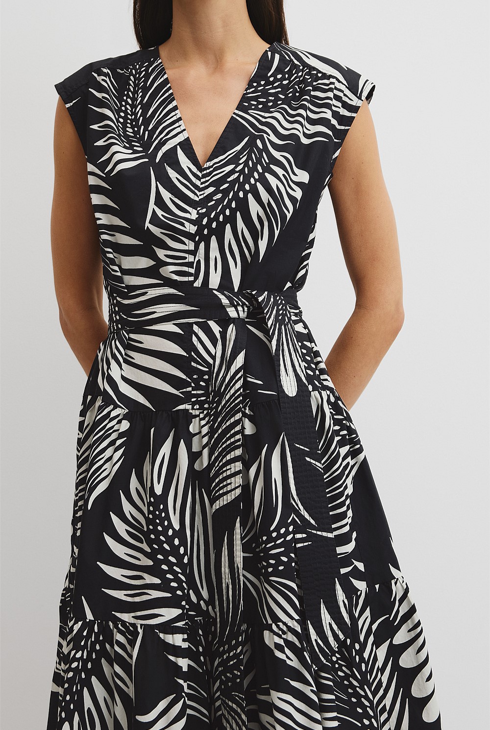 Print Tiered Midi Dress