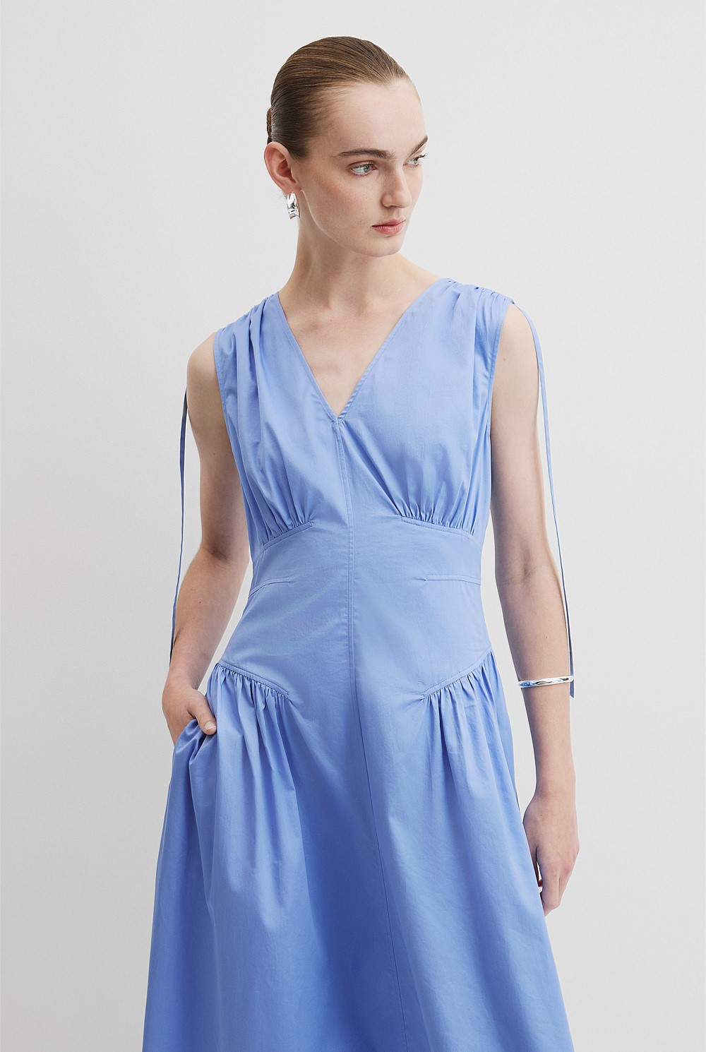Gathered Shoulder Midi Dress