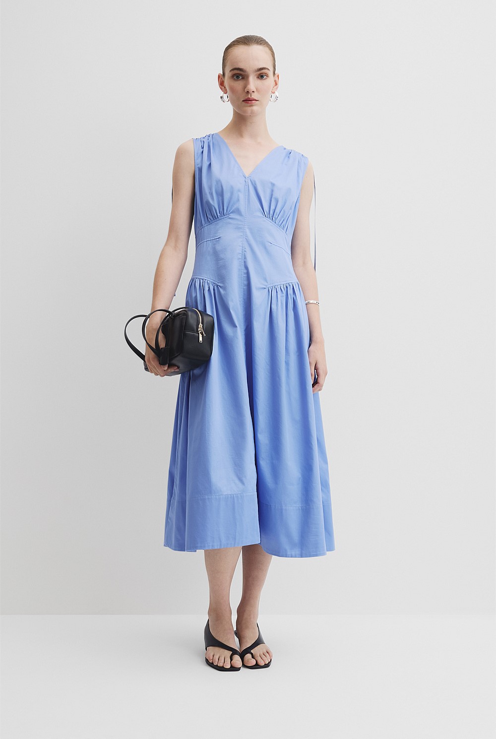 Gathered Shoulder Midi Dress