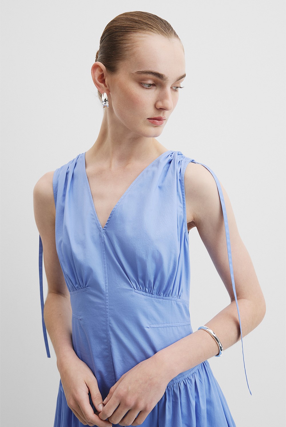 Gathered Shoulder Midi Dress