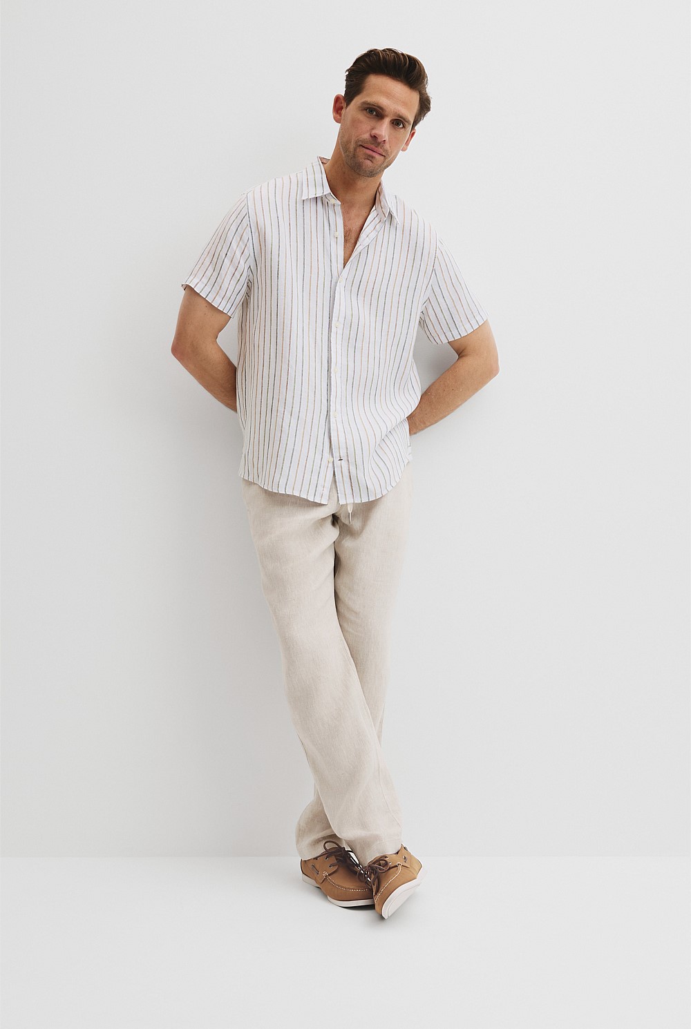 Organically Grown Linen Short Sleeve Stripe Shirt