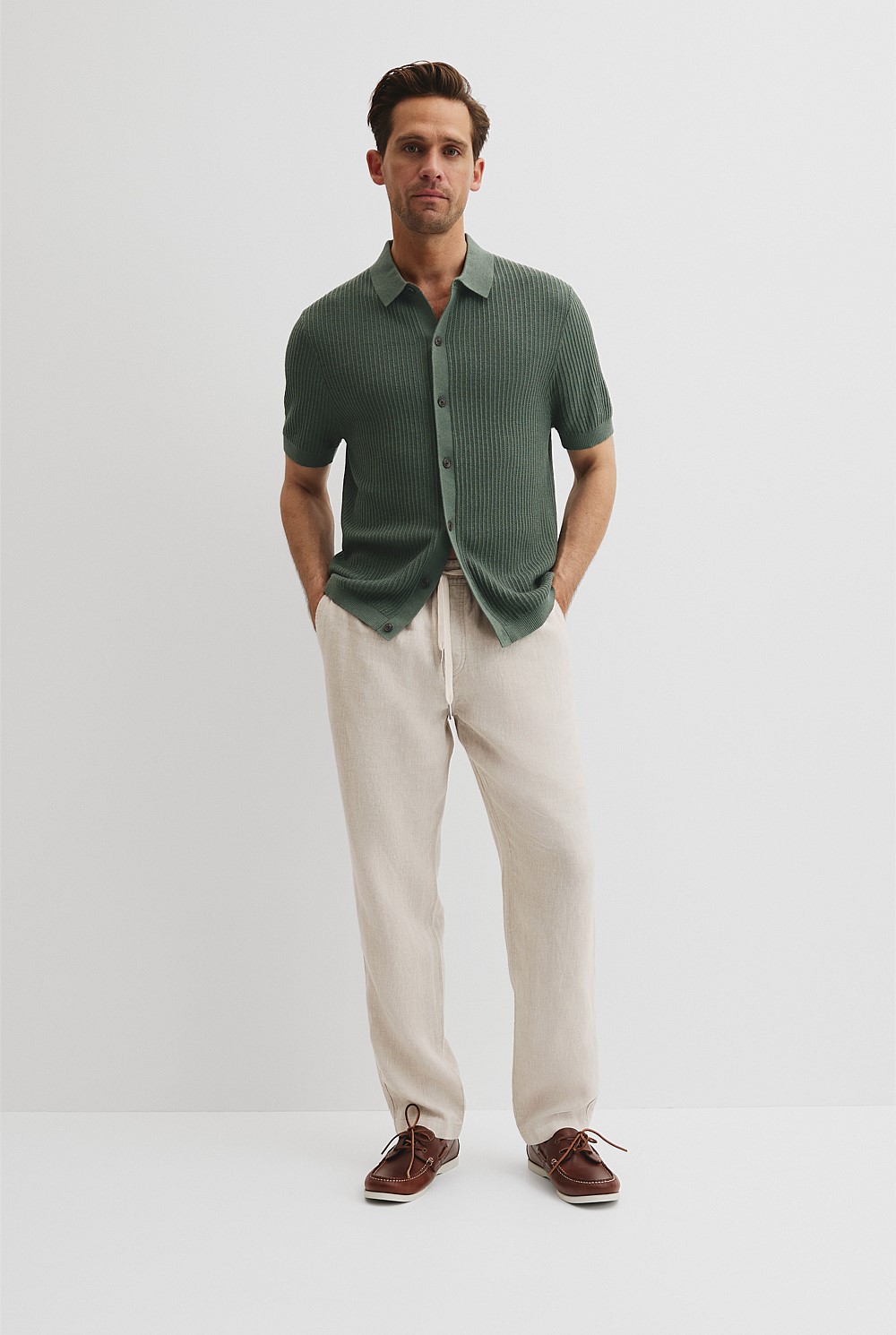 Short Sleeve Cotton Linen Knit Shirt