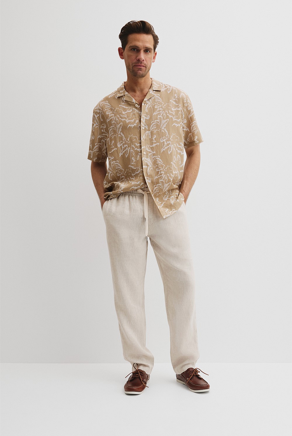 Tencel Linen Palm Print Short Sleeve Shirt