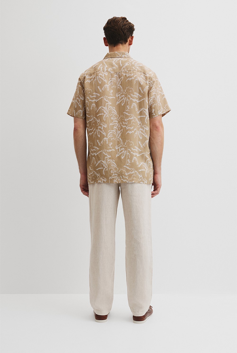 Tencel Linen Palm Print Short Sleeve Shirt