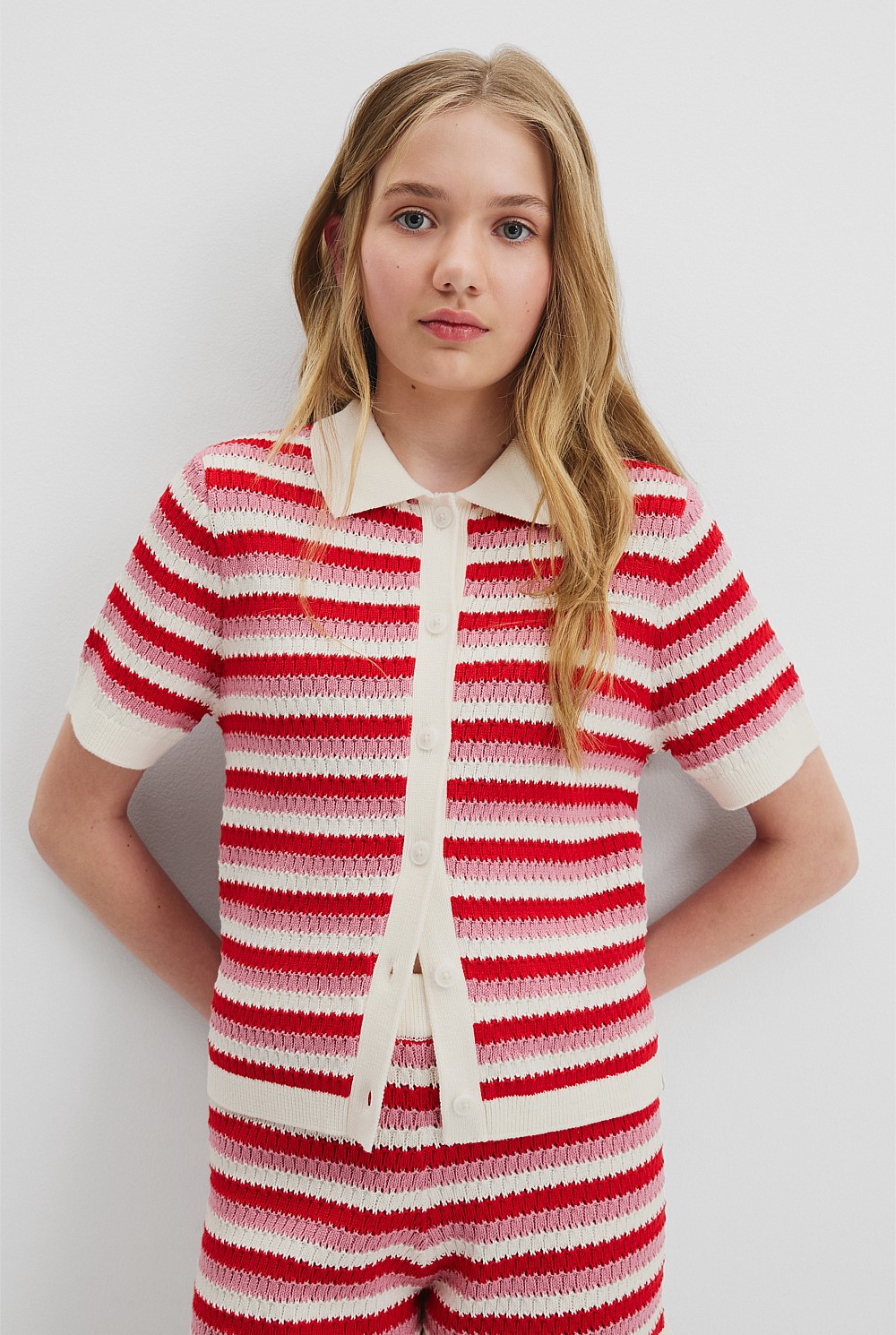 Teen Australian Cotton Stripe Polo Knit Top