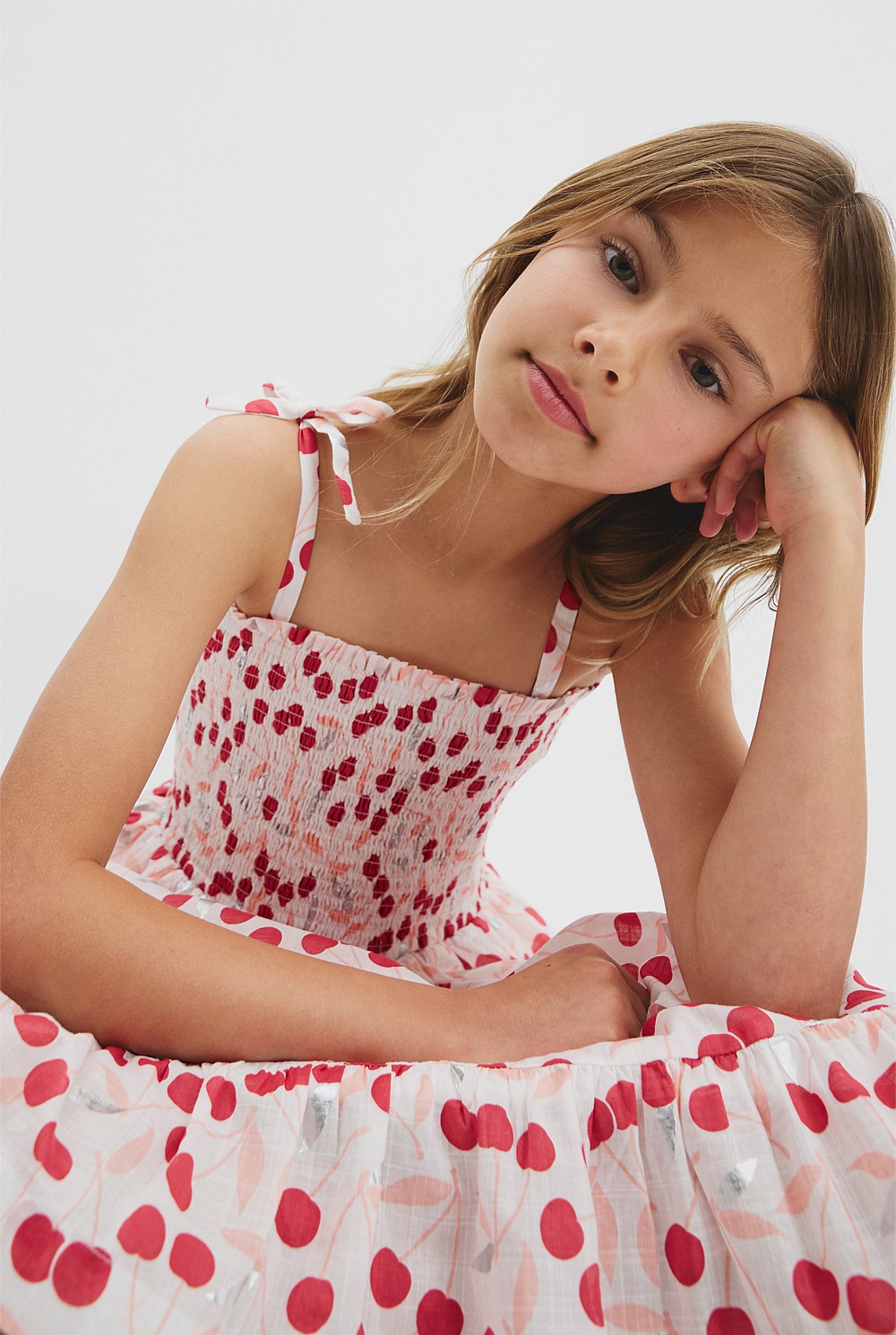 Cherry Shirred Dress