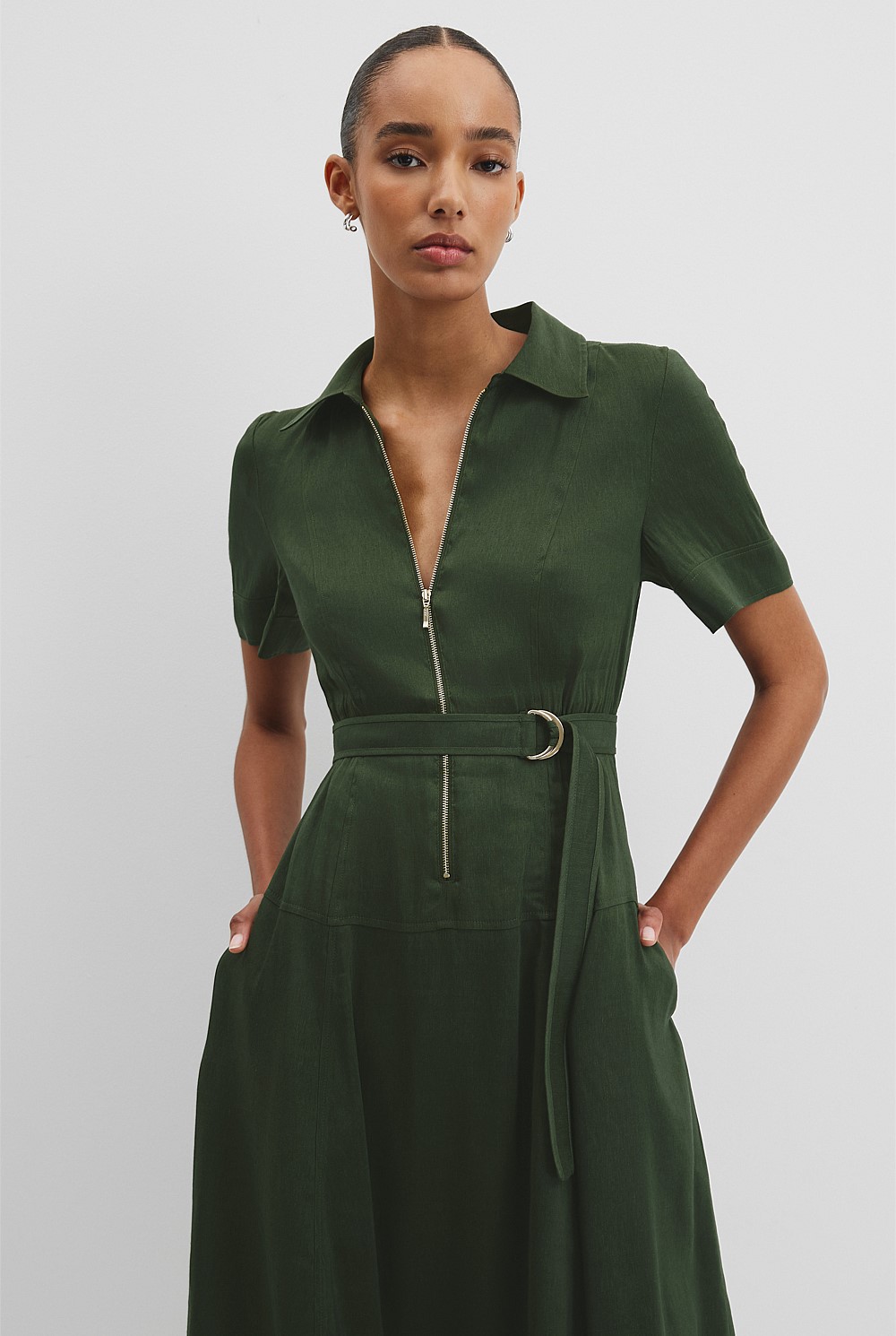 Organically Grown Linen Blend Drop Waist Shirt Dress