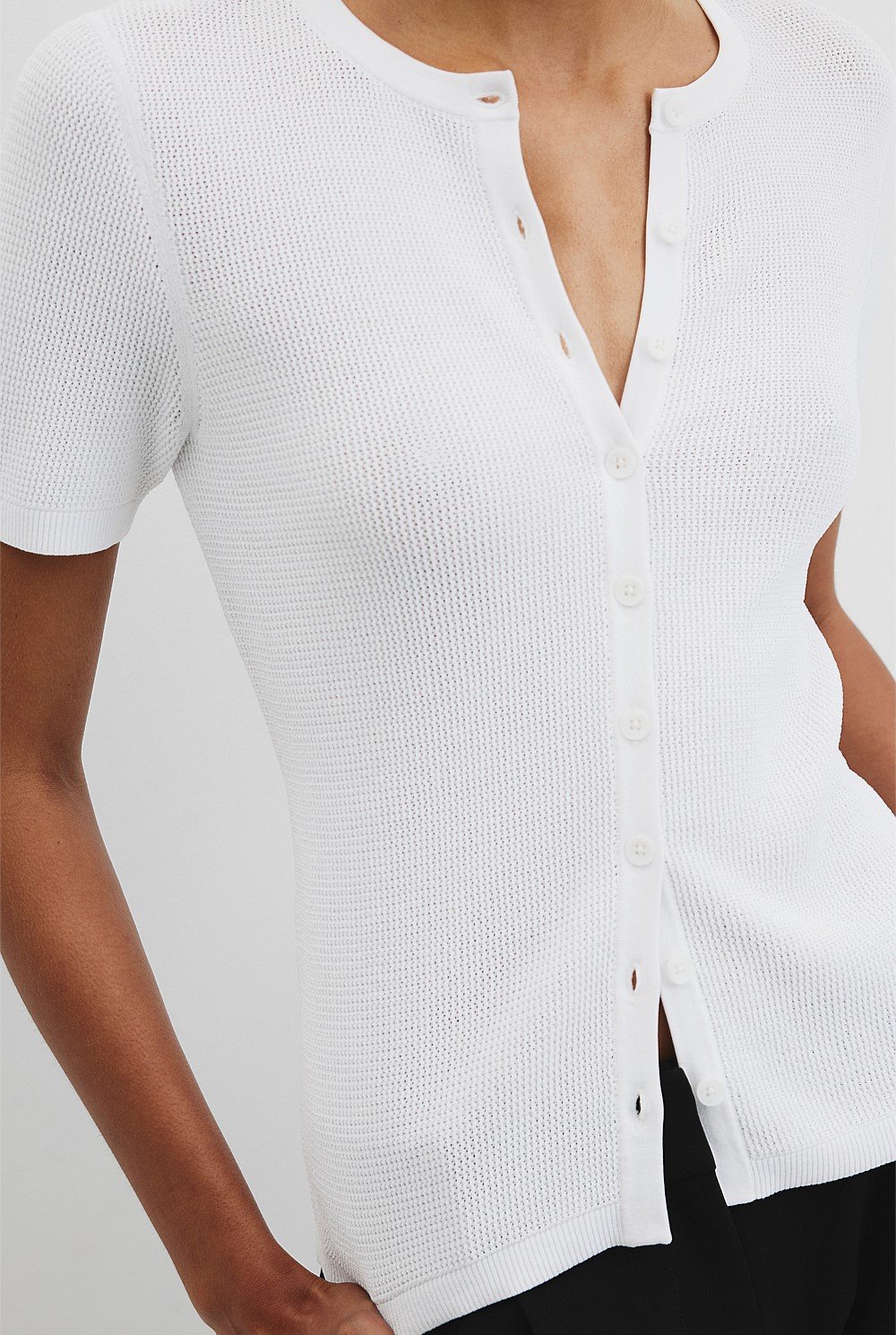 Waffle Short Sleeve Button Knit