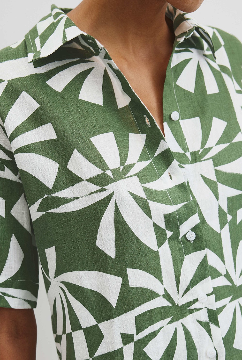Organically Grown Linen Print Short Sleeve Shirt