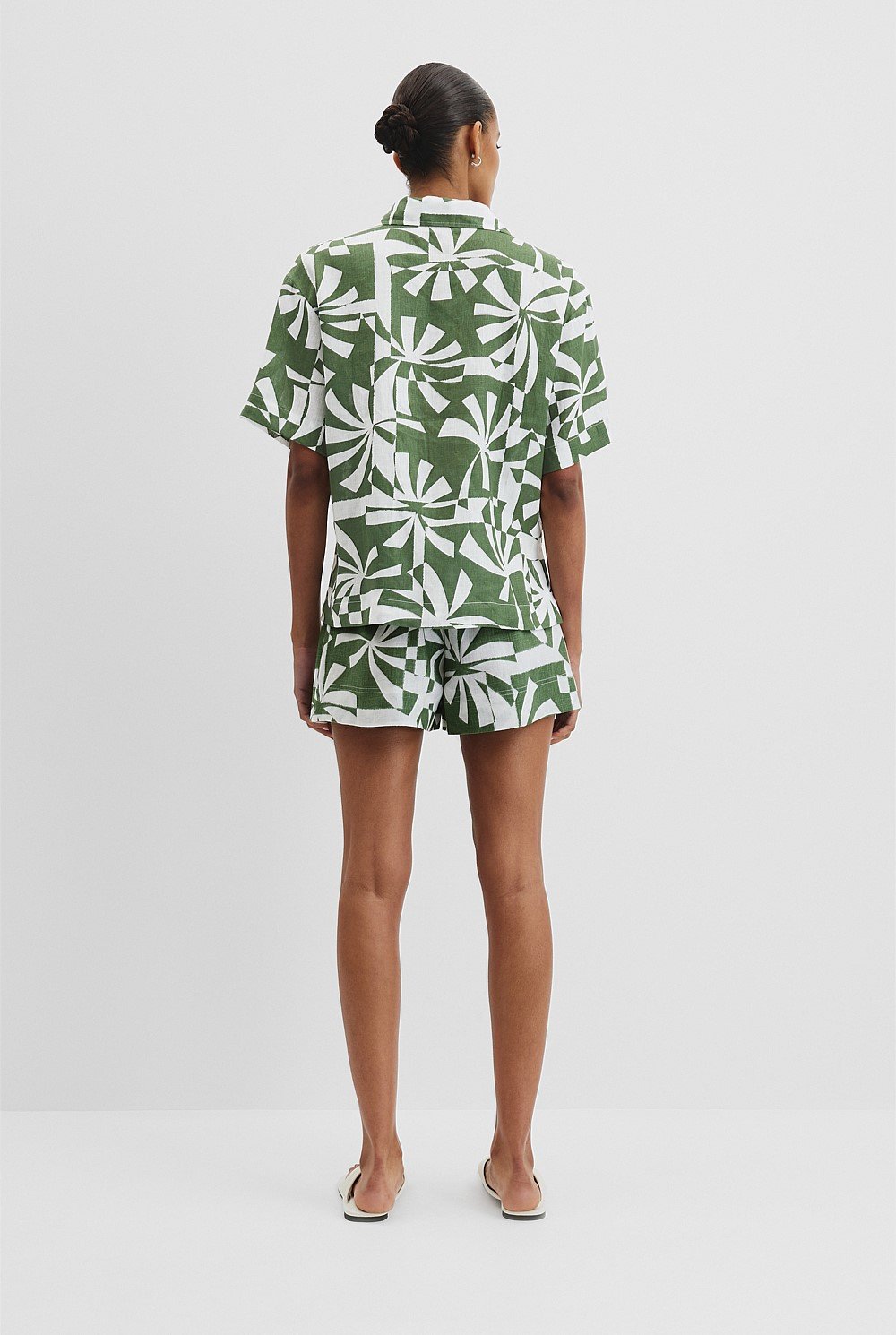 Organically Grown Linen Print Short Sleeve Shirt