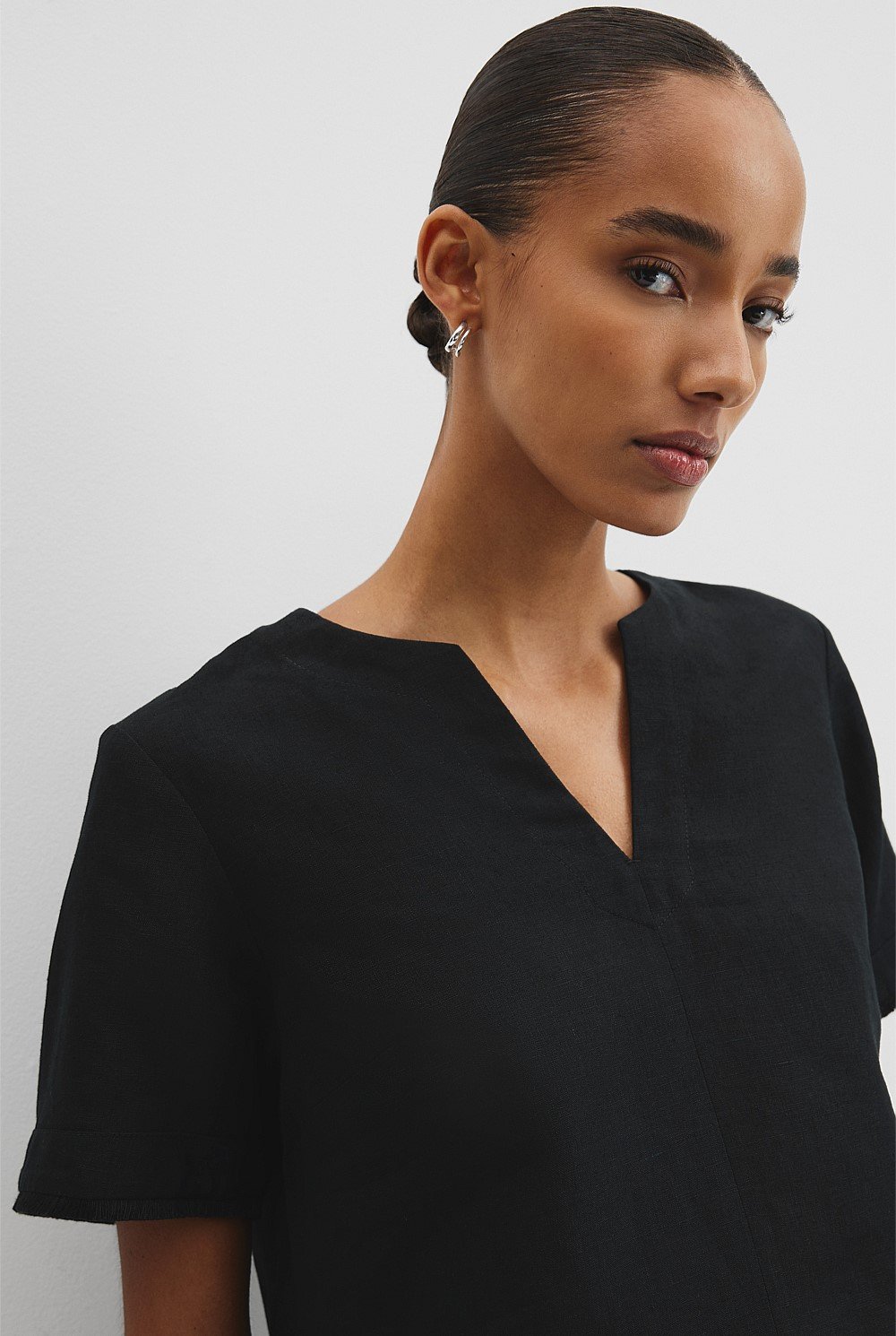 Organically Grown Linen Frayed Popover Top