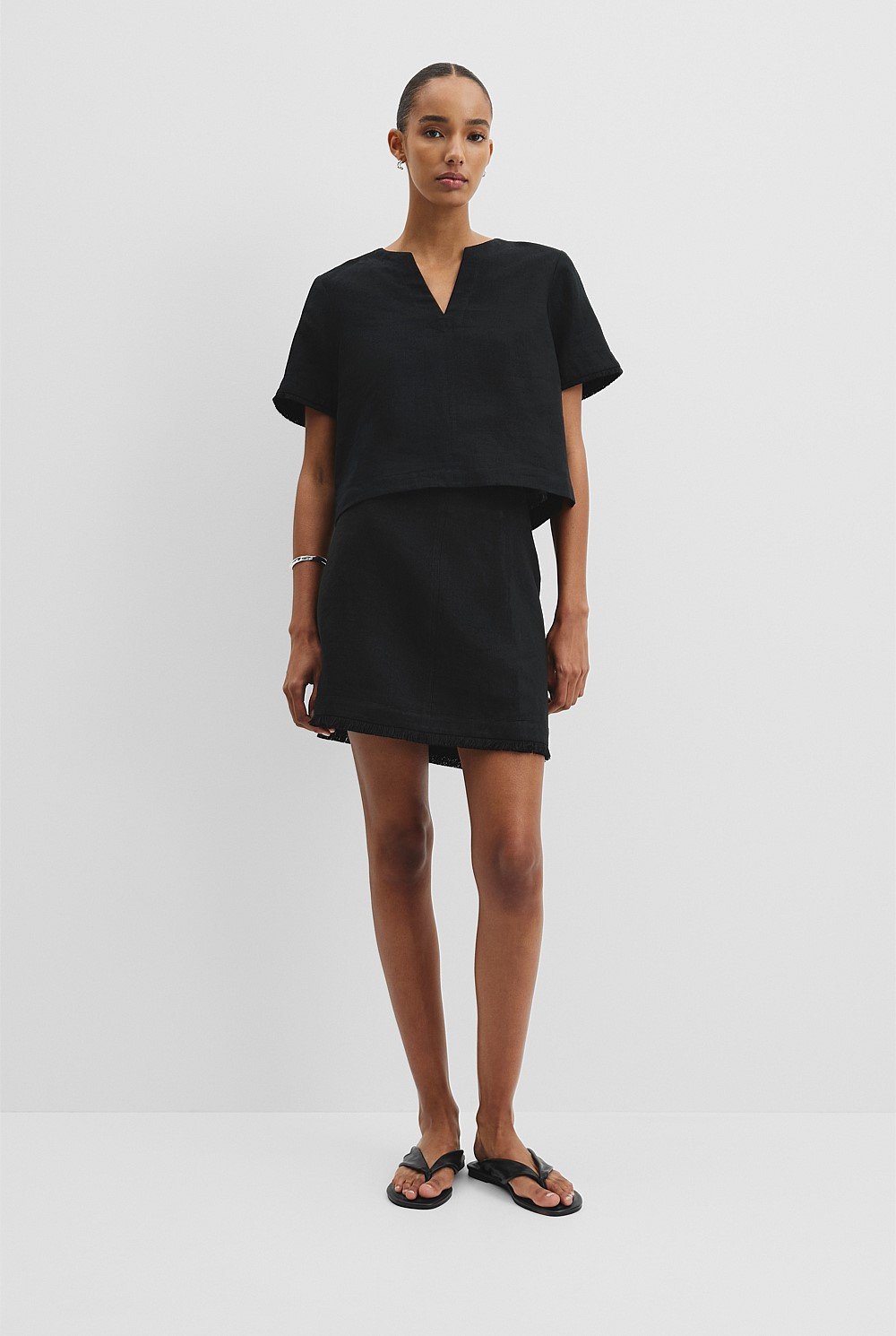 Organically Grown Linen Frayed Popover Top